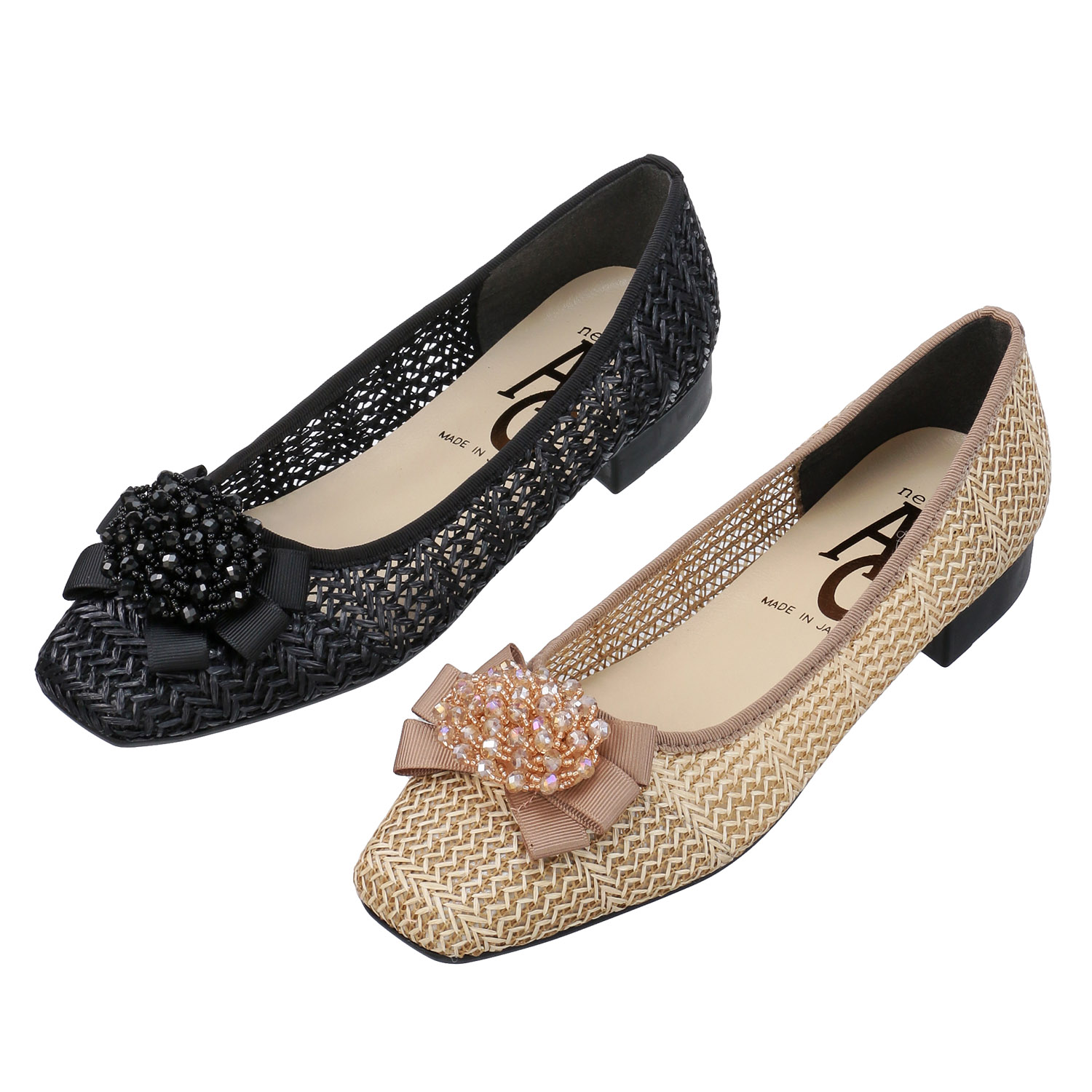 AC ビーズリボン付きメッシュパンプス - 画像1