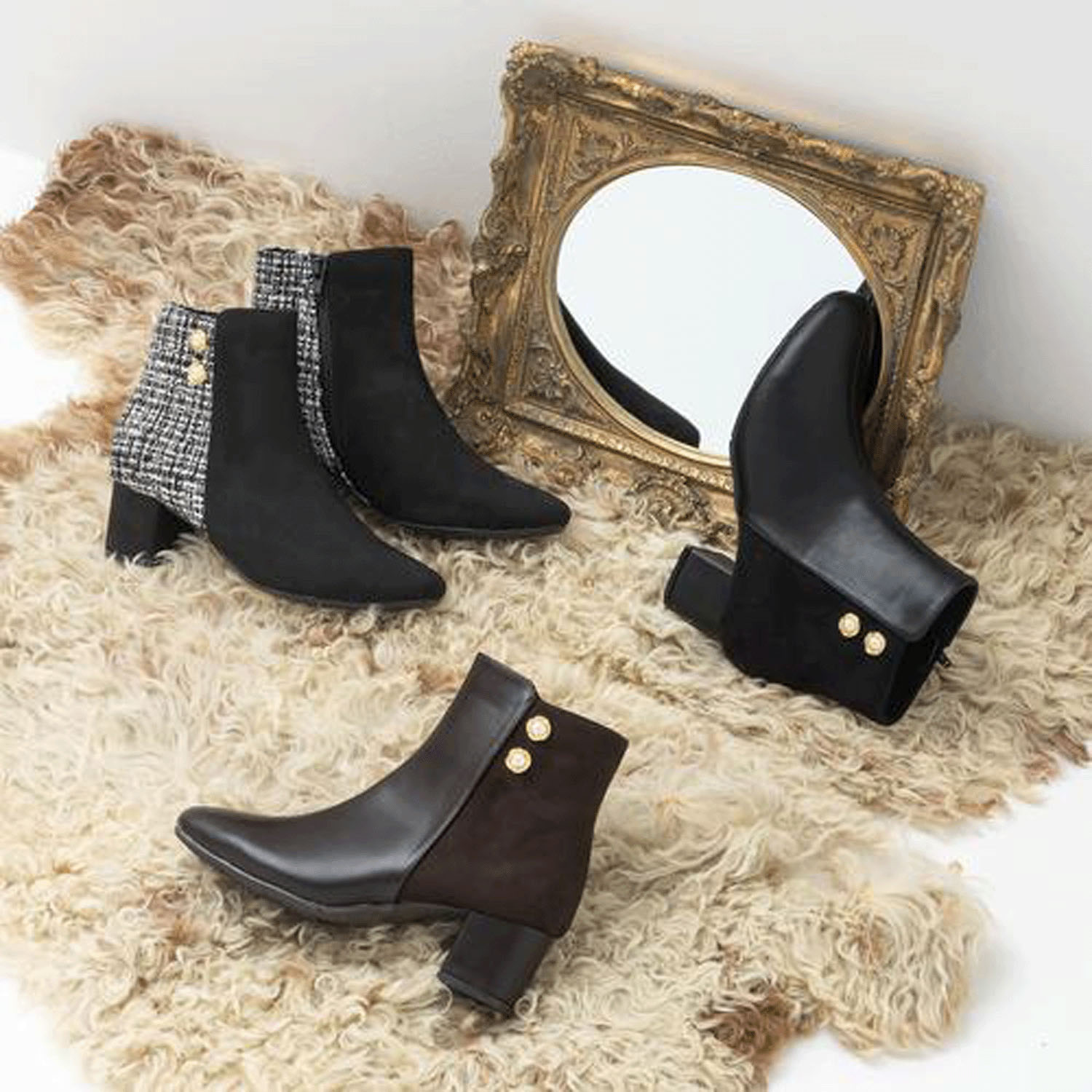 JELLY BEANS ダブルボタンコンビショートブーツ - 画像4