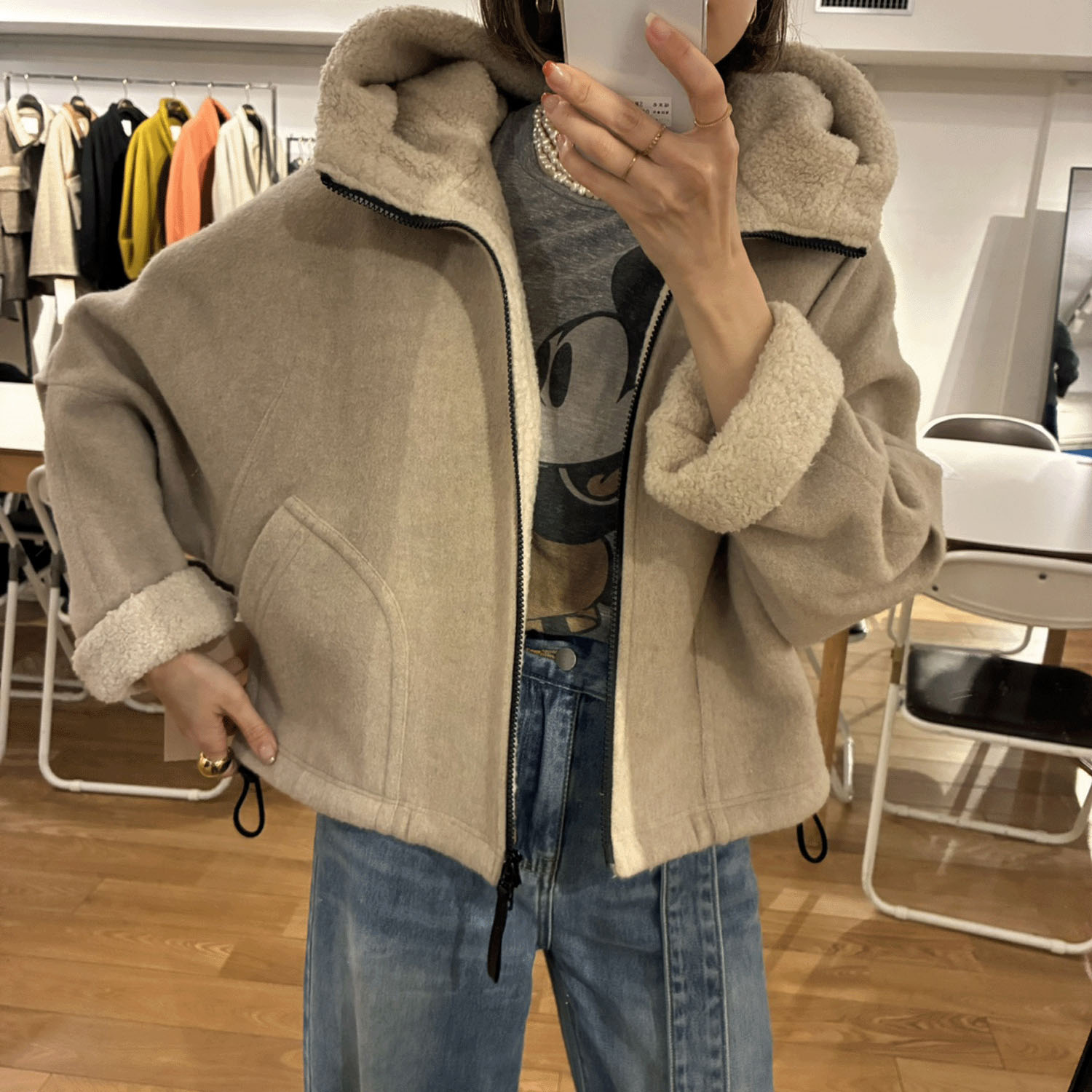 ハルズアミ ボアフードショートコート - 画像12