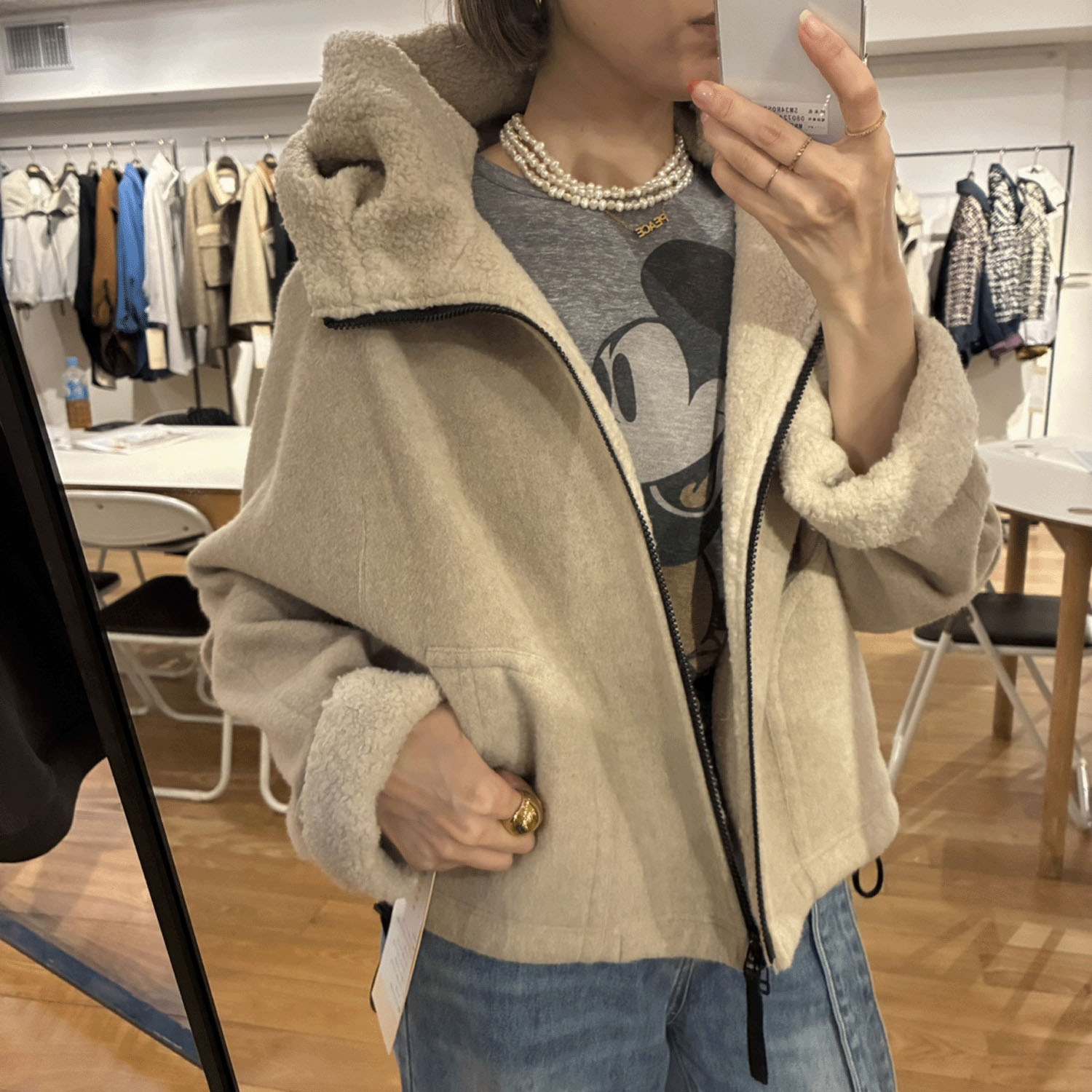 ハルズアミ ボアフードショートコート