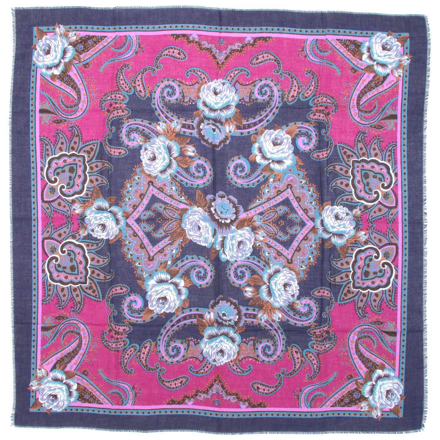 イタリア製 ペイズリープリントスカーフ 120×120 - 画像3