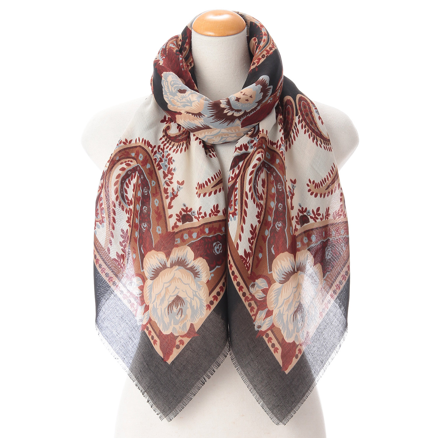 イタリア製 ペイズリープリントスカーフ 120×120 - 画像1