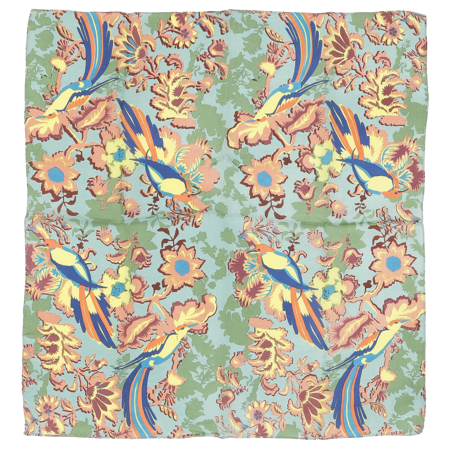 インド製 花鳥柄シルクスカーフ - 画像3