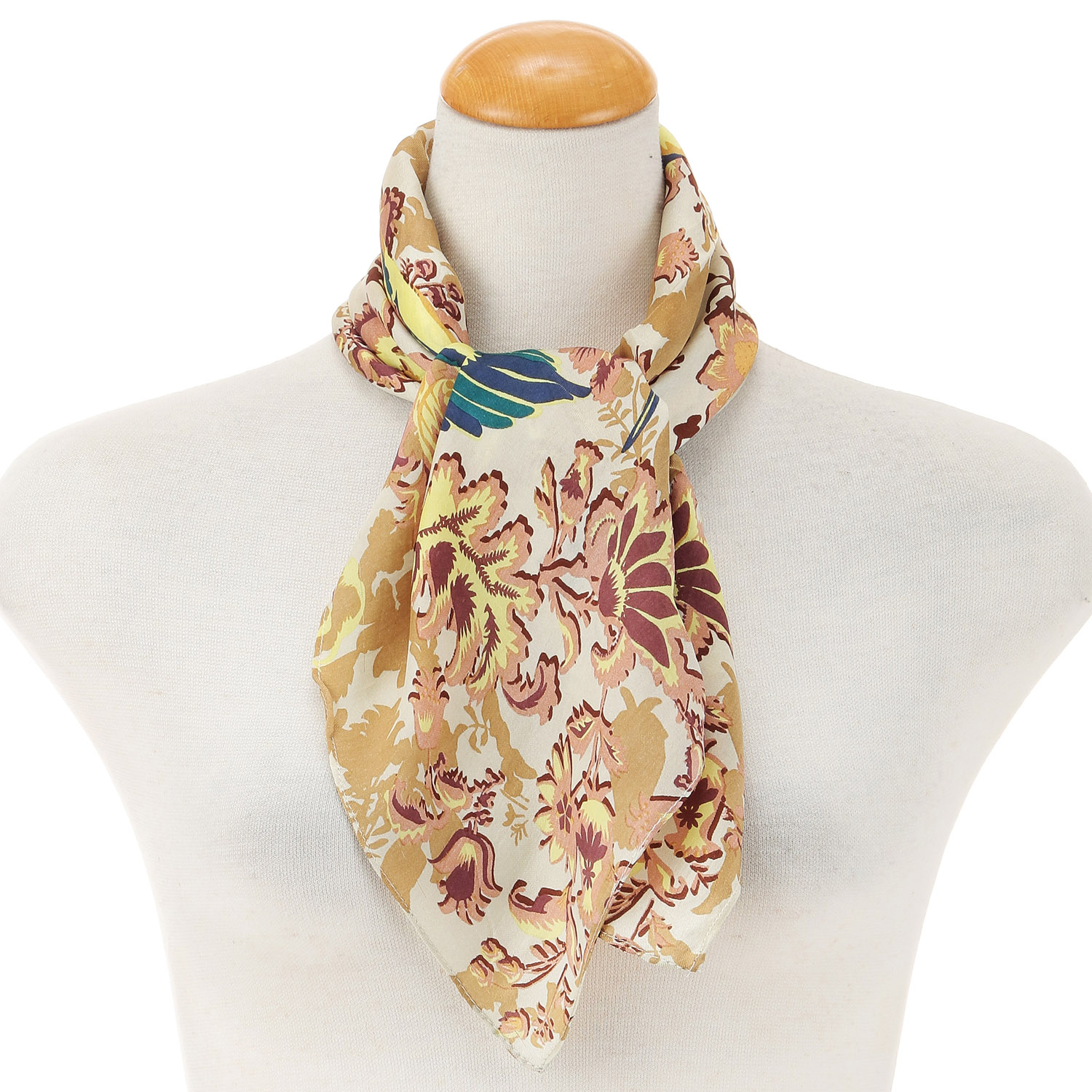 インド製 花鳥柄シルクスカーフ - 画像1