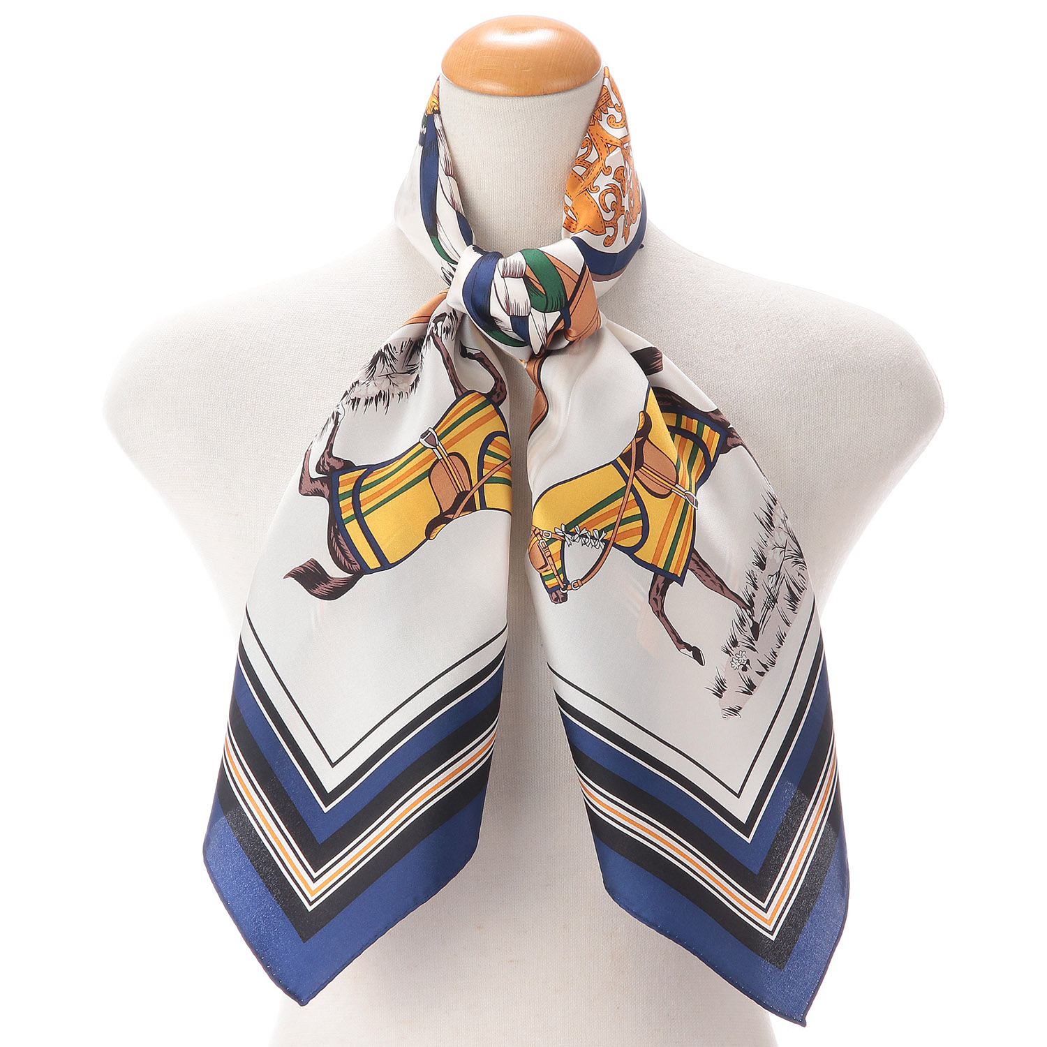 日本製 シルク馬柄大判スカーフ 88×88 - 画像5
