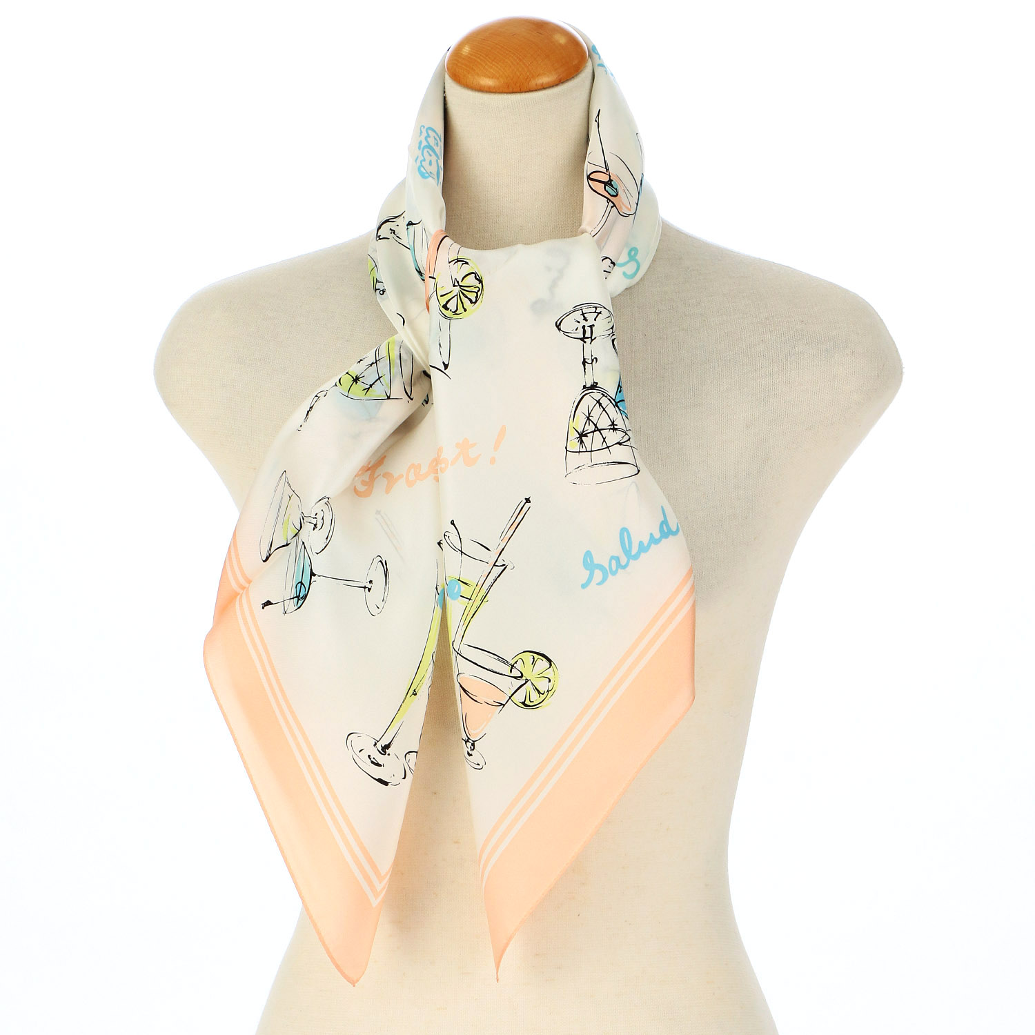 日本製 シルクカクテル柄大判スカーフ 88×88