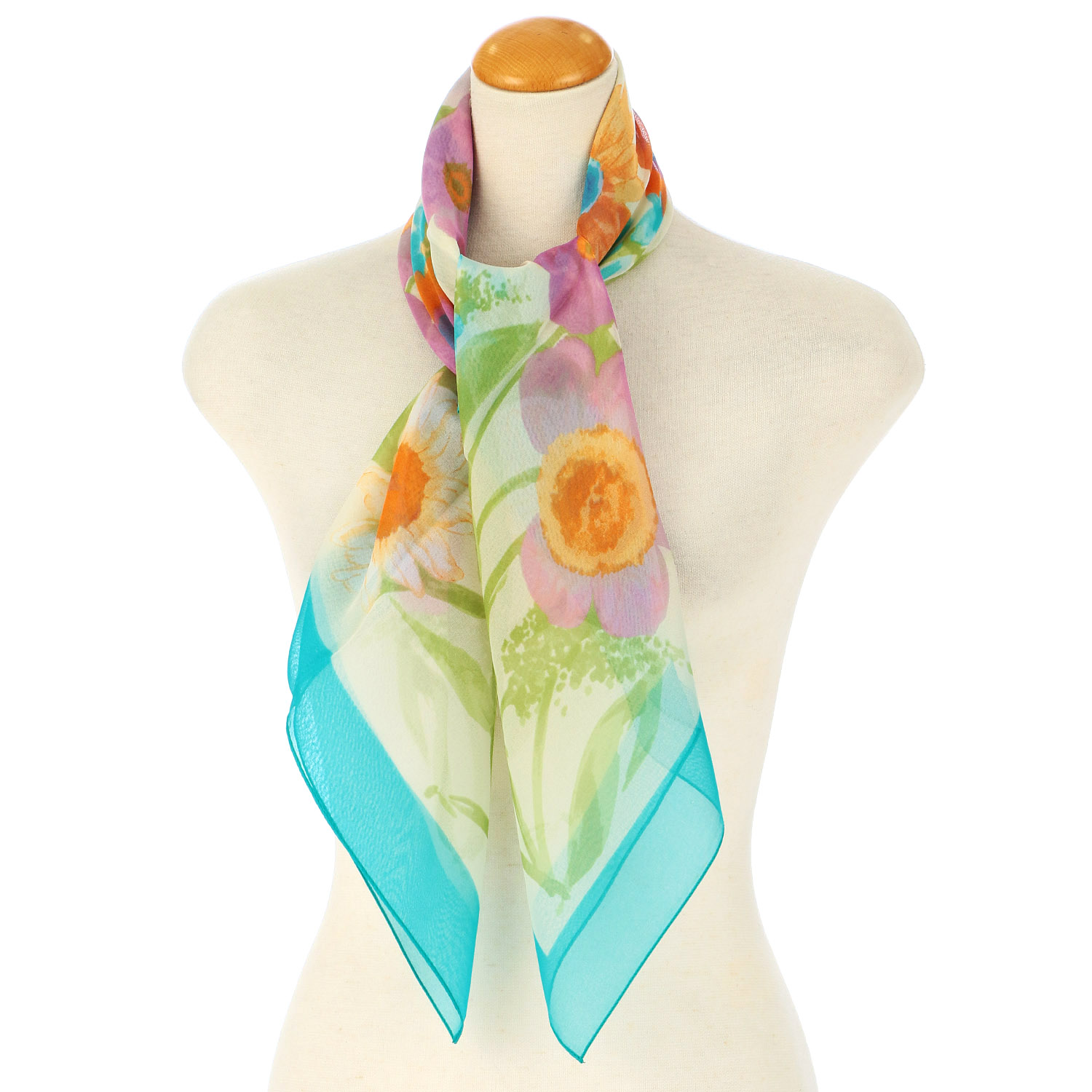 イタリア製 フラワー柄大判シフォンスカーフ 88×88 - 画像1