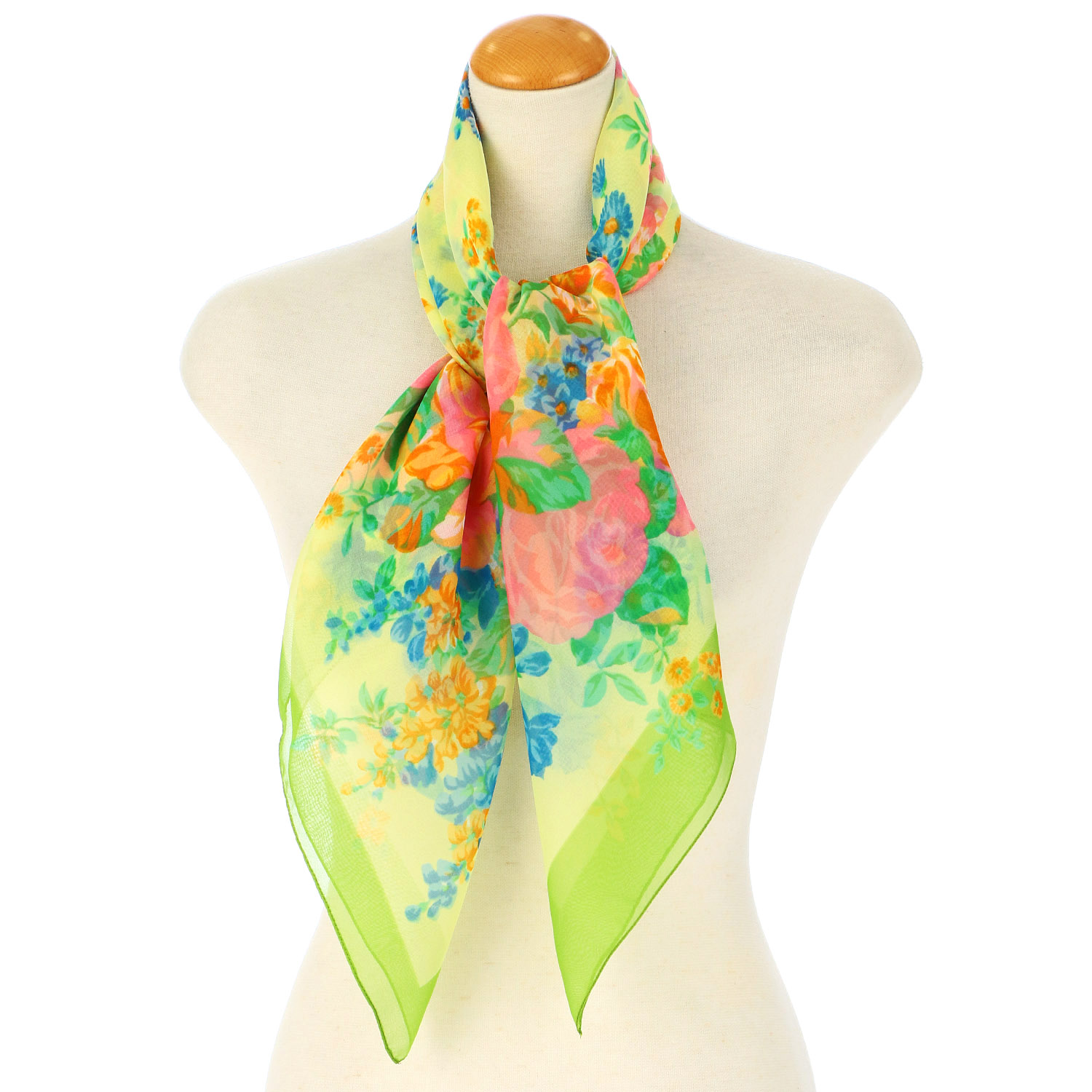 イタリア製 ブーケ柄大判シフォンスカーフ 88×88