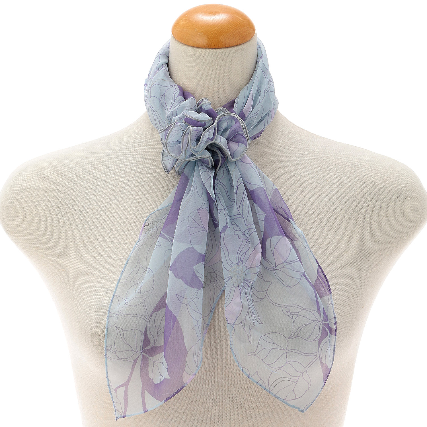 日本製 シルクシフォンシュシュ付きスカーフ - 画像11