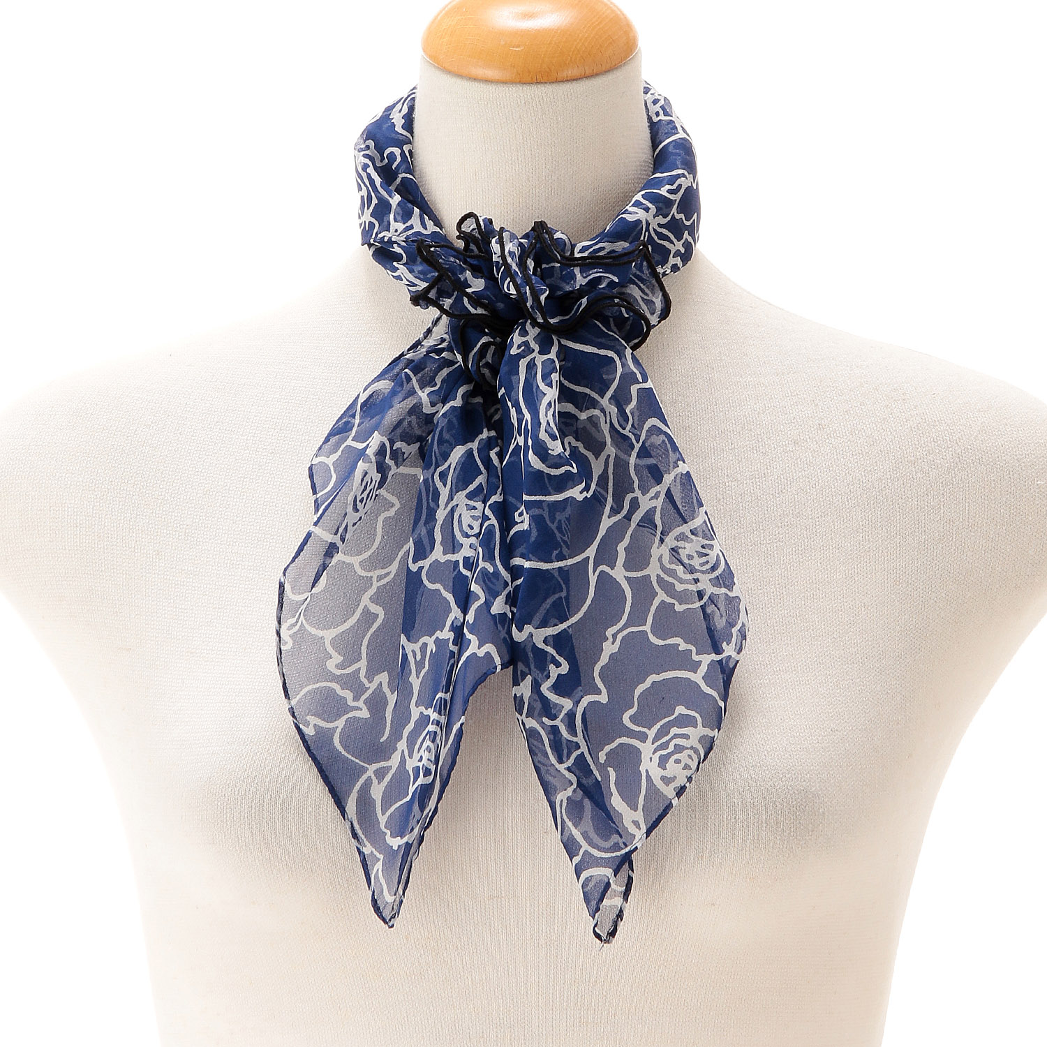 日本製 シルクシフォンシュシュ付きスカーフ - 画像3