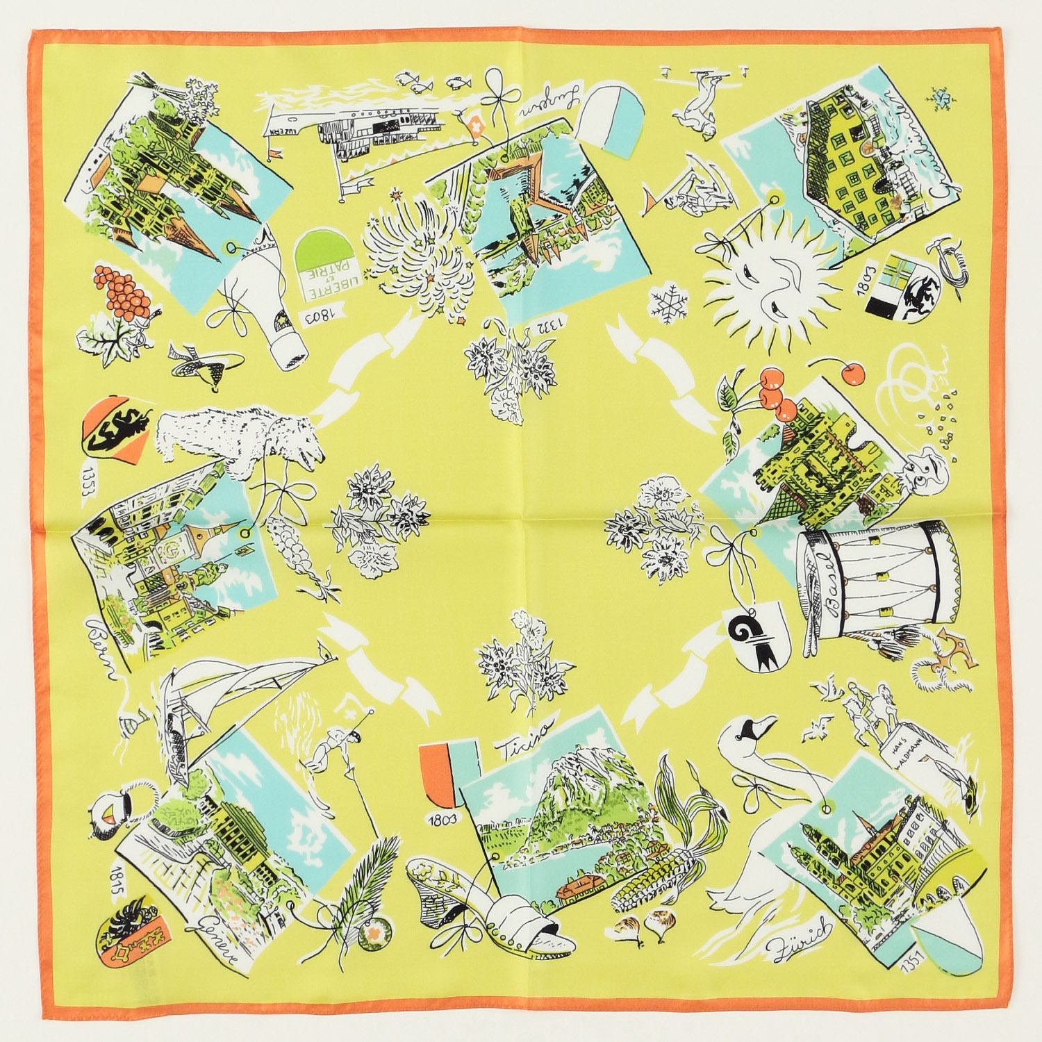 日本製 横浜シルクスカーフ スイス 53×53 - 画像4