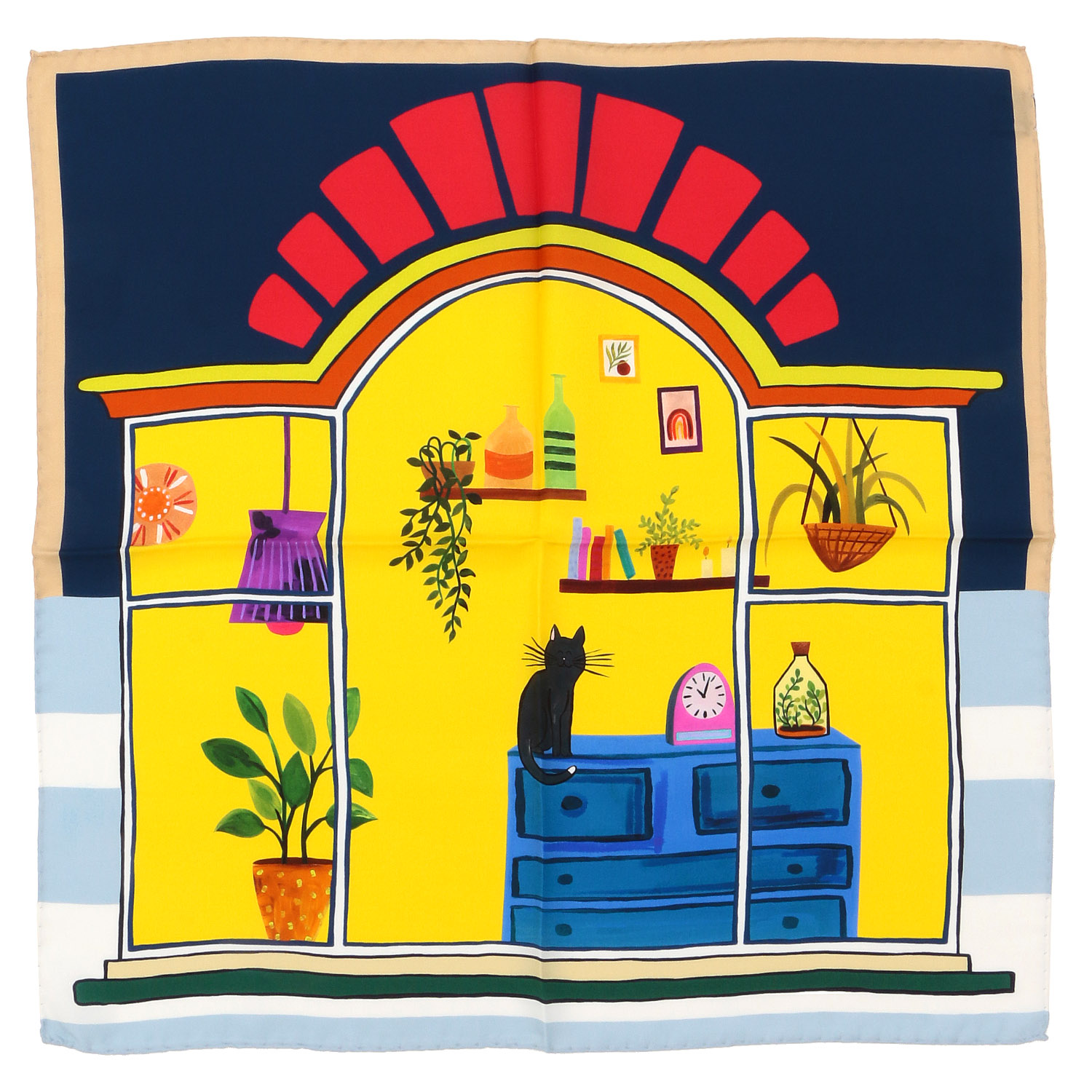 イタリア製 シルクスカーフ ウィンドウ柄 53×53 - 画像4