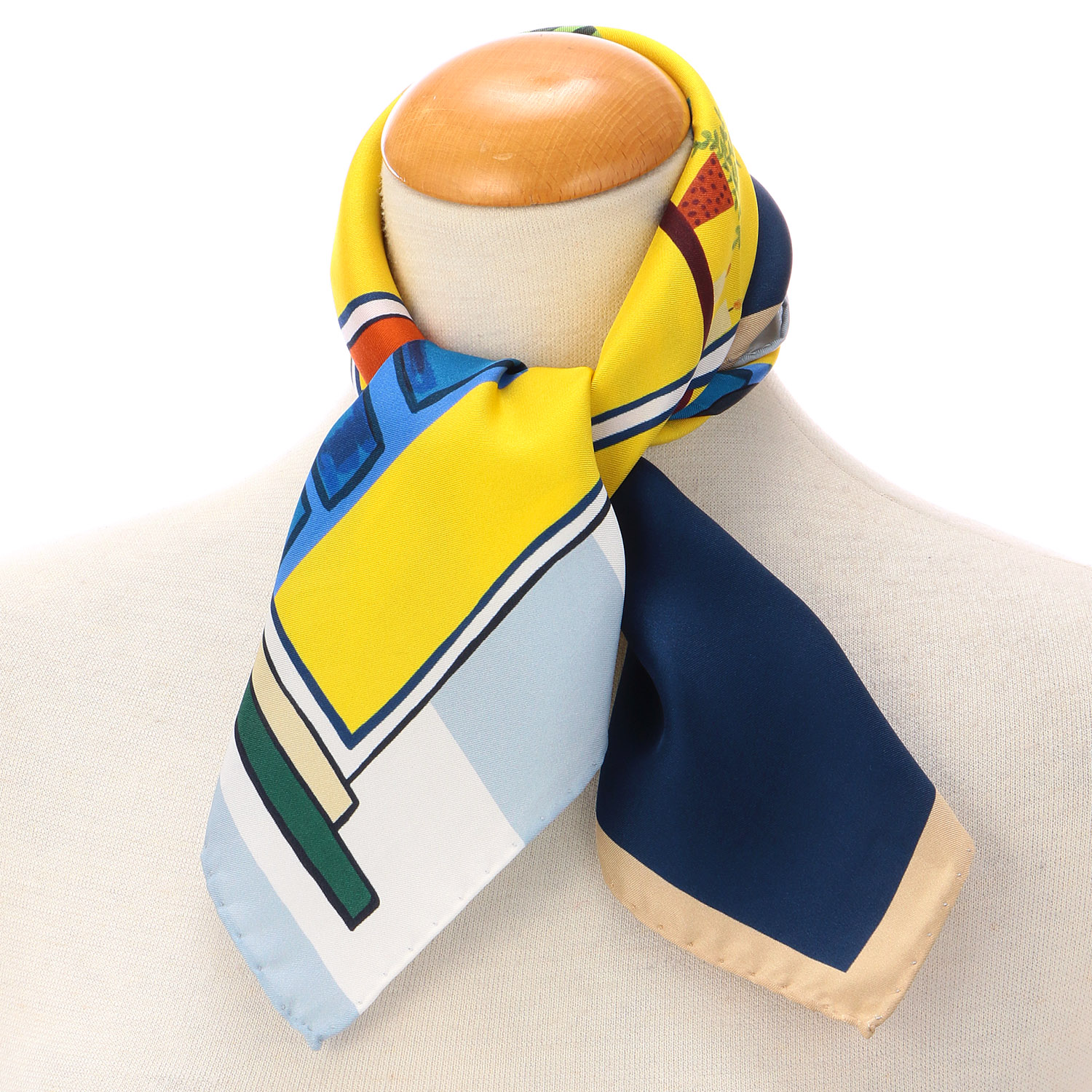 イタリア製 シルクスカーフ ウィンドウ柄 53×53 - 画像1