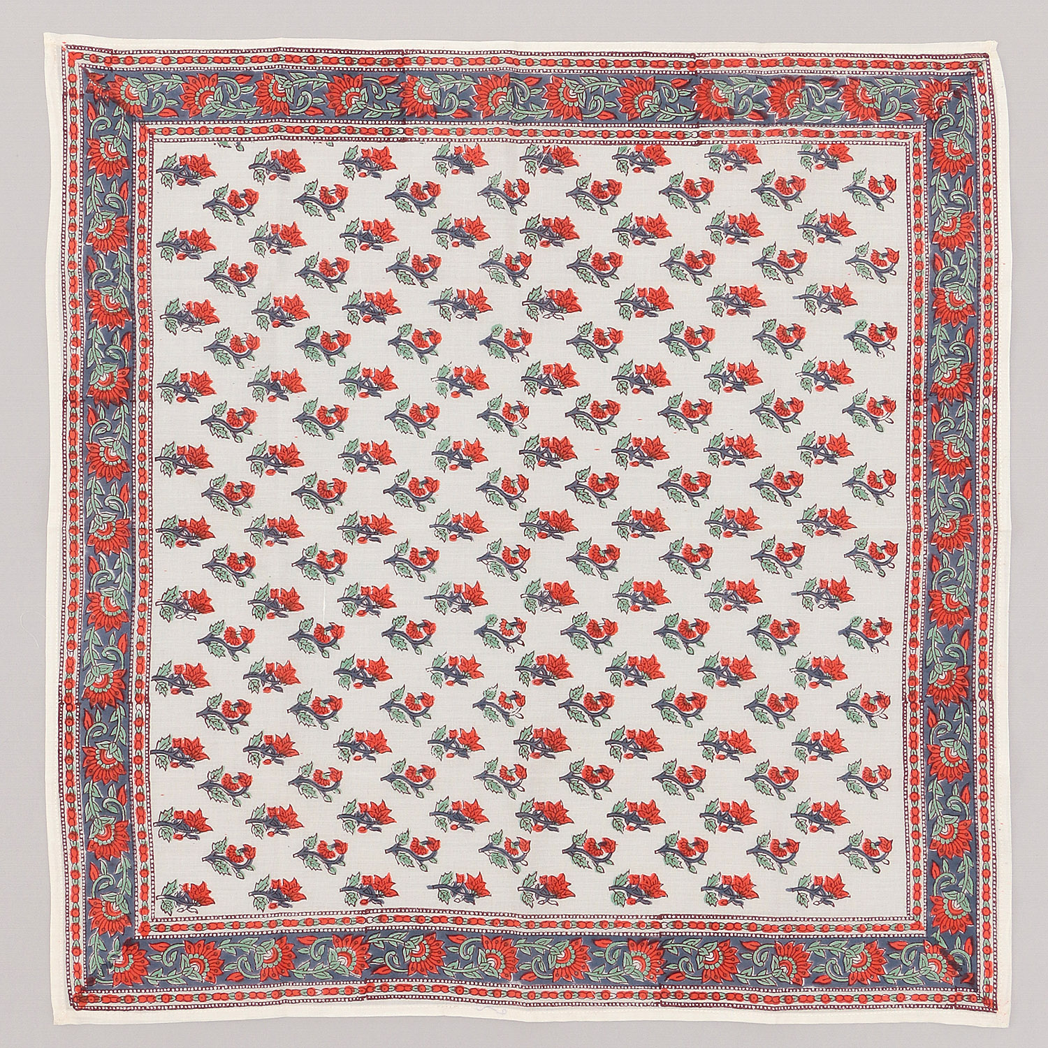 インド製 ブロックプリントフラワーハンカチスカーフ 50×50 - 画像2