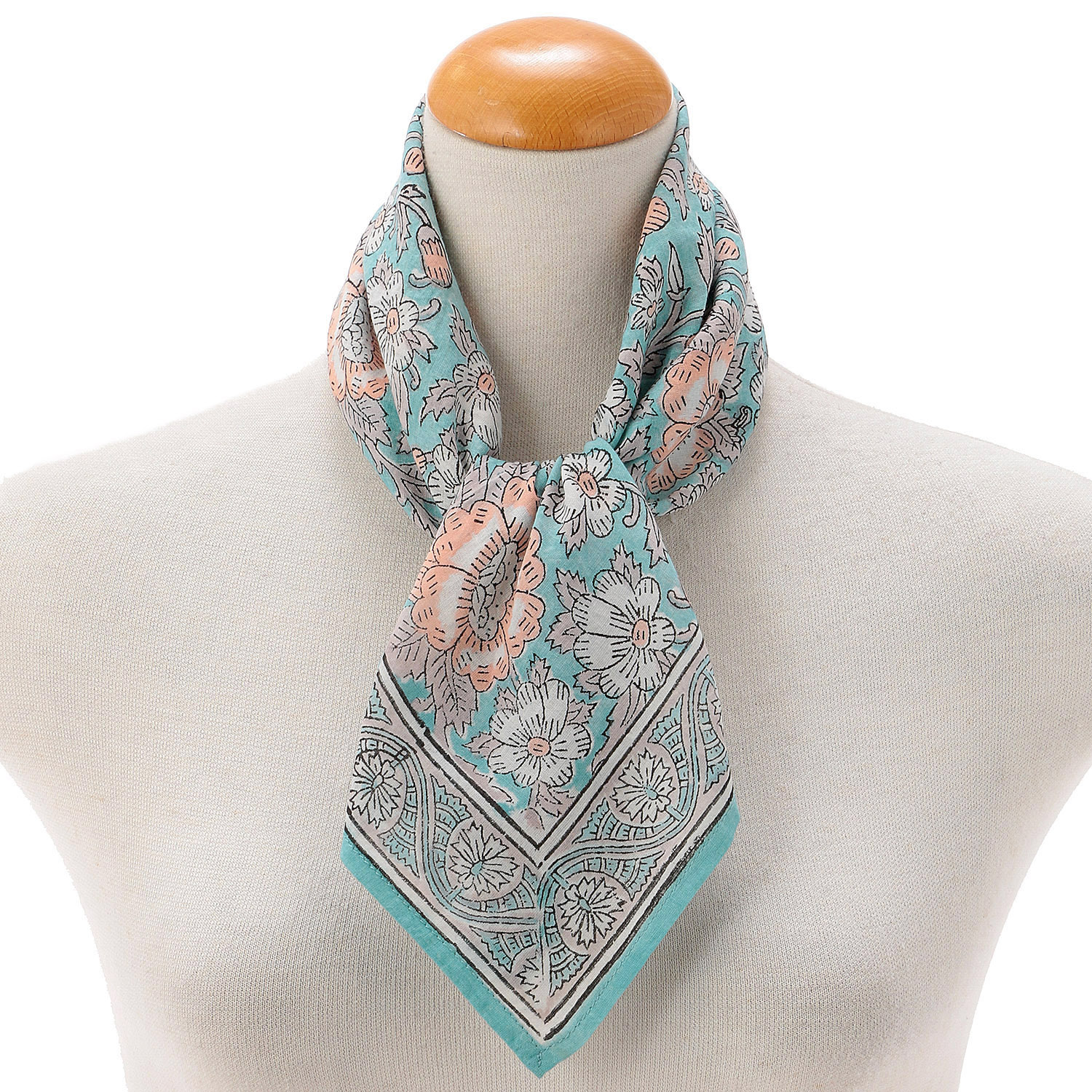 インド製 ブロックプリントフラワーハンカチスカーフ 50×50 - 画像5