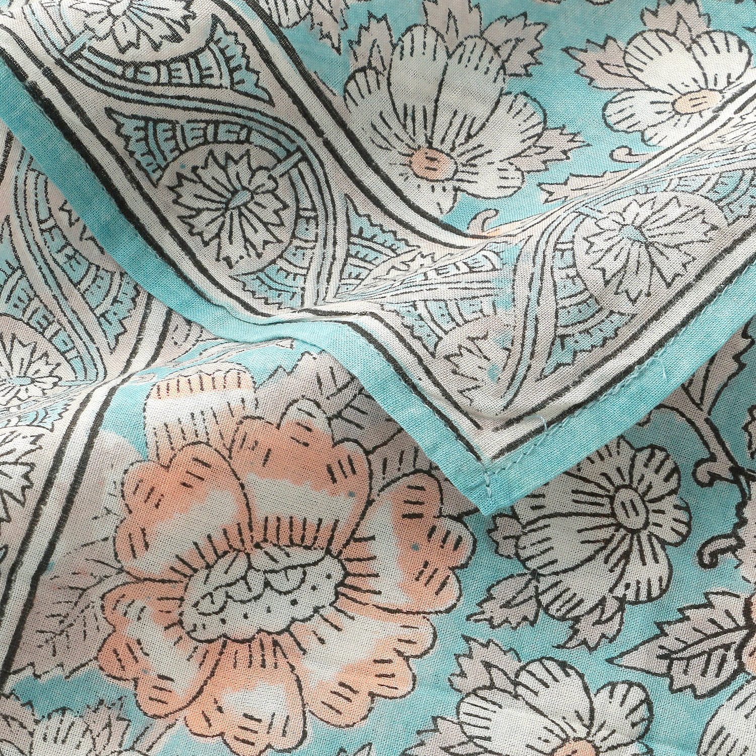 インド製 ブロックプリントフラワーハンカチスカーフ 50×50 - 画像7