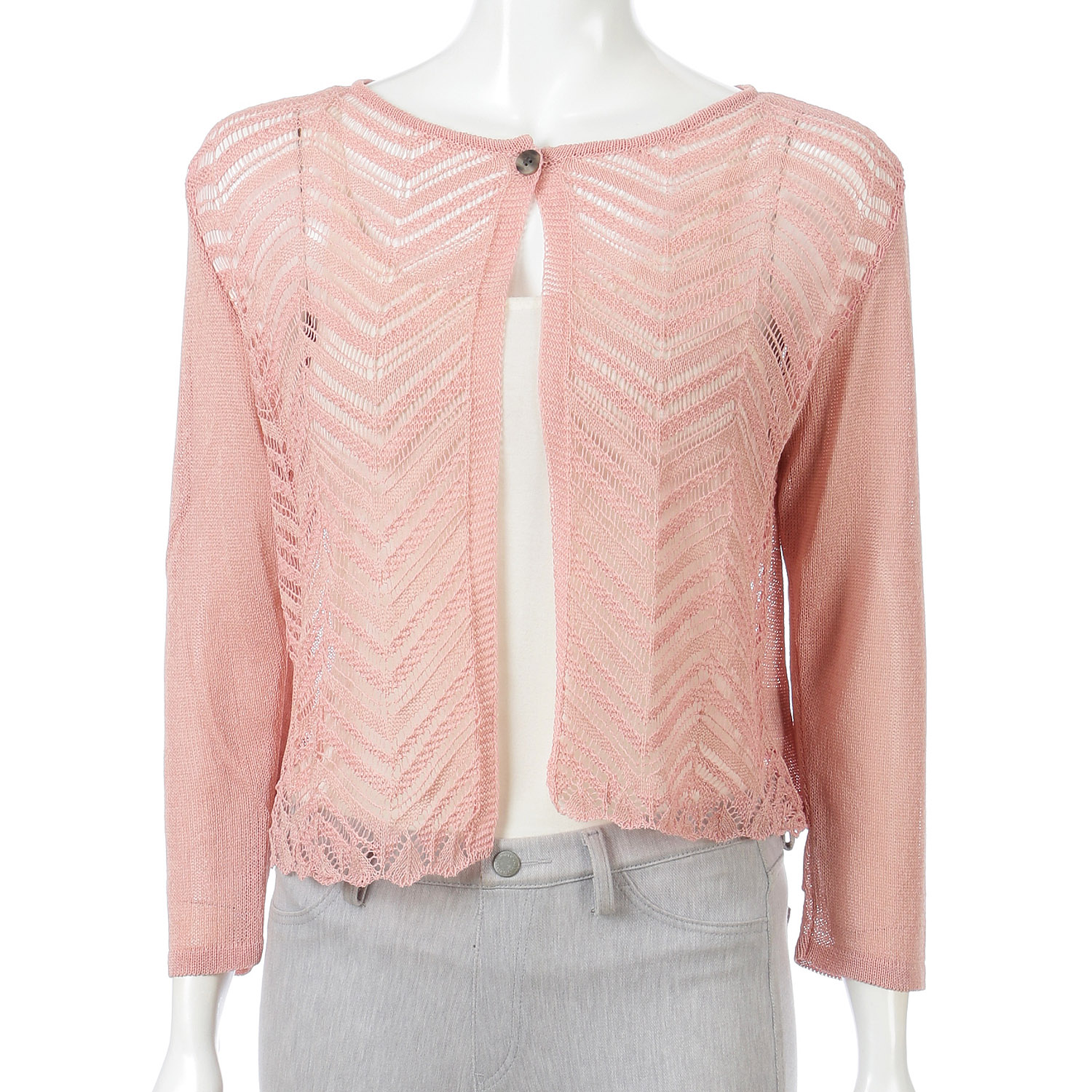 和紙一つ釦透かしカーディガン