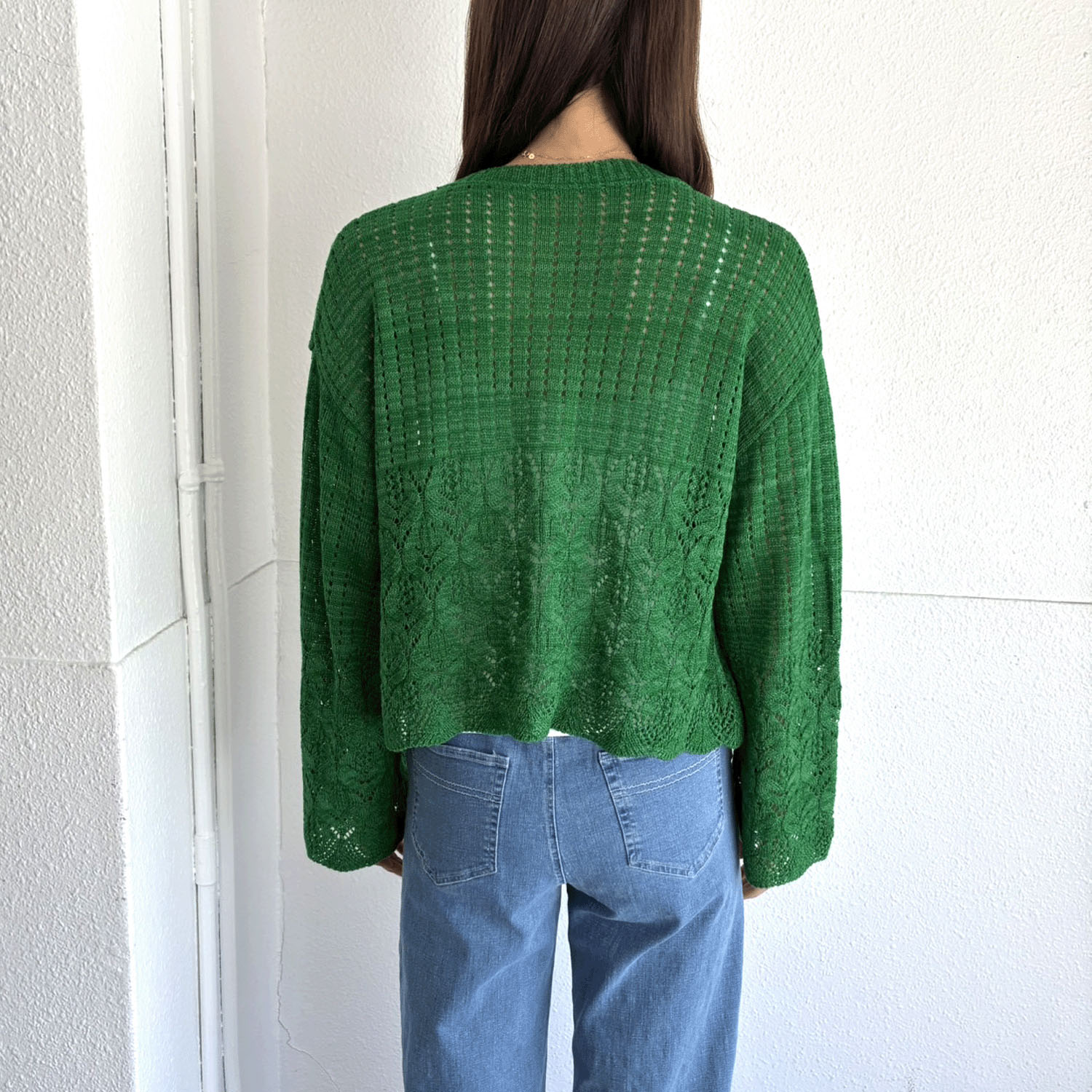 透かし柄丸首カーディガン - 画像4