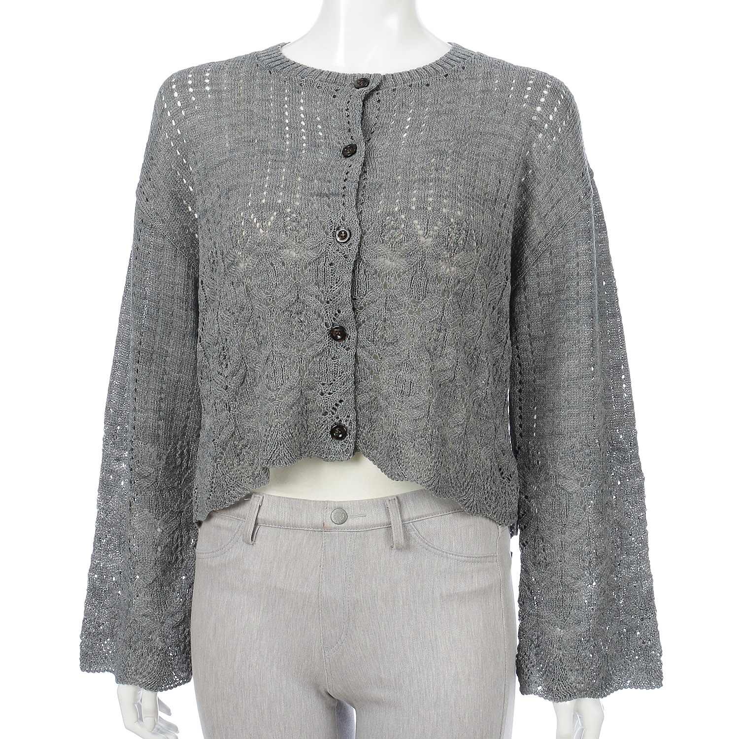 透かし柄丸首カーディガン - 画像7