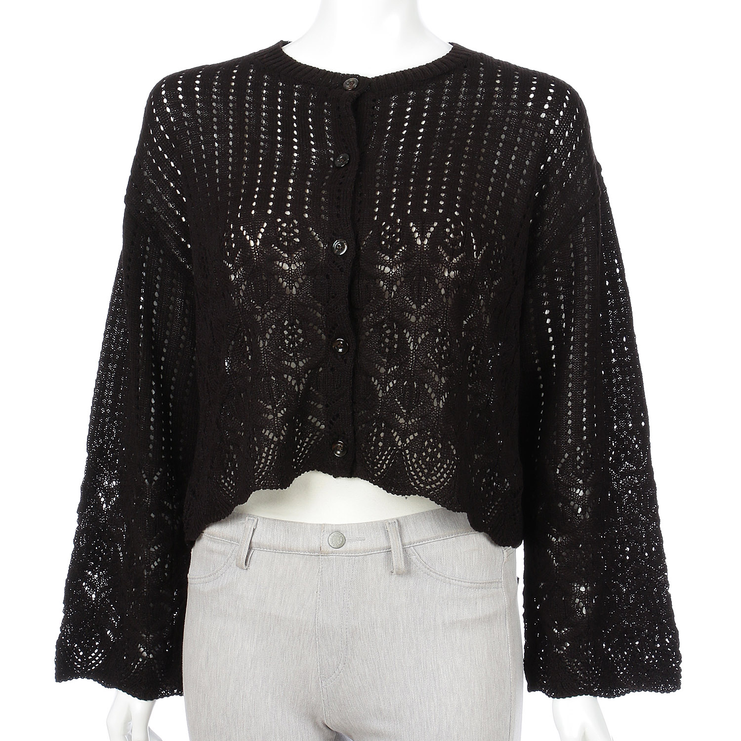 透かし柄丸首カーディガン - 画像8