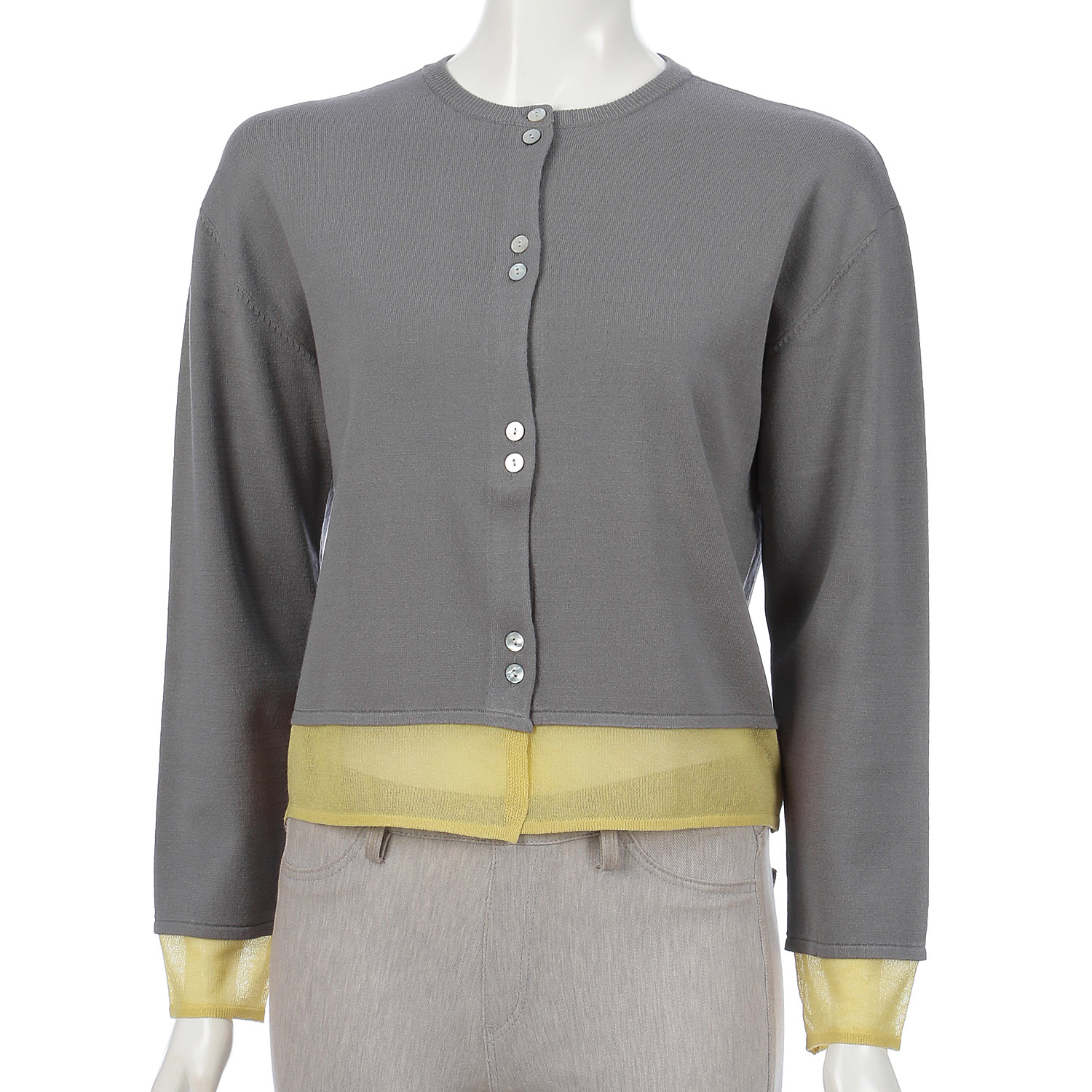 袖口裾シアー配色カーディガン - 画像4