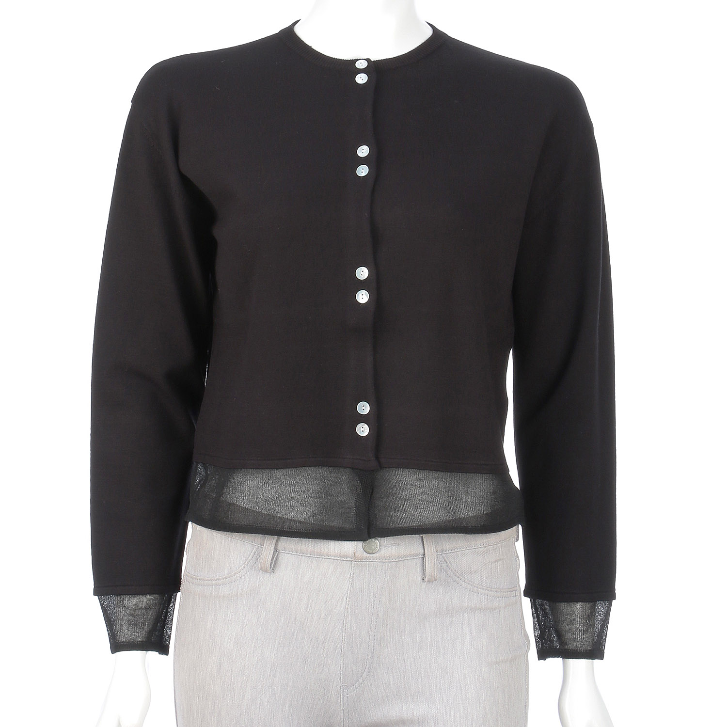 袖口裾シアー配色カーディガン - 画像5