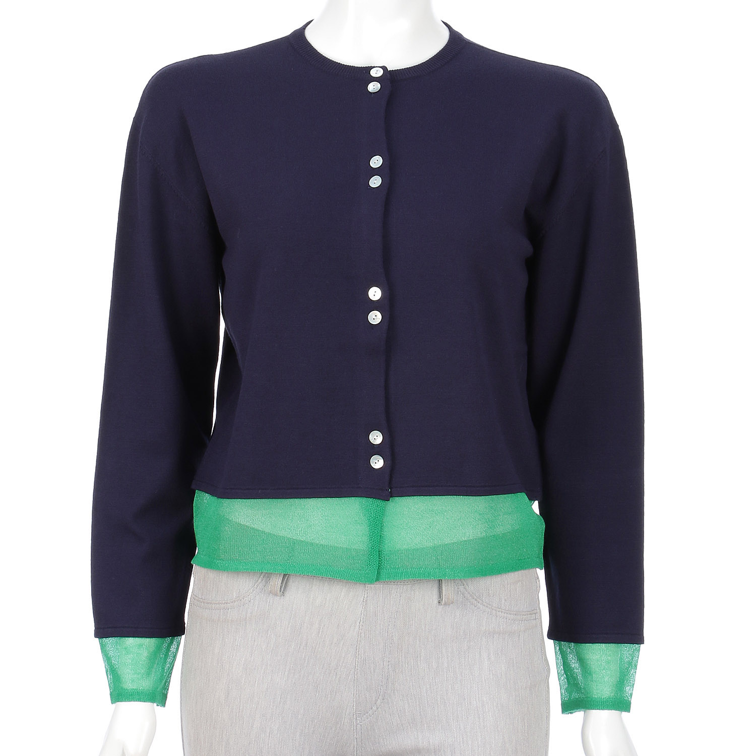 袖口裾シアー配色カーディガン - 画像8