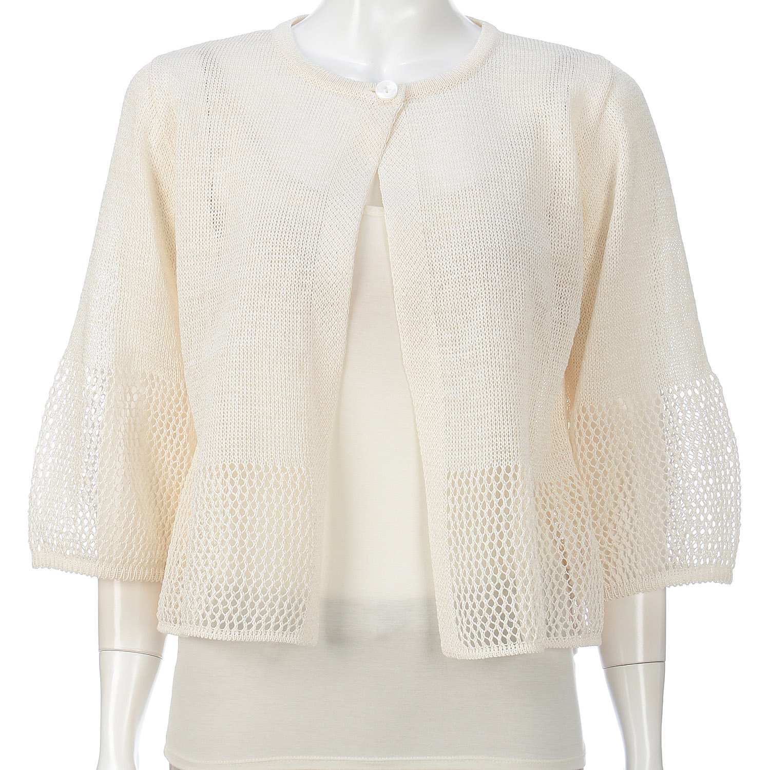 抄繊糸透かし編み1釦カーディガン - 画像16