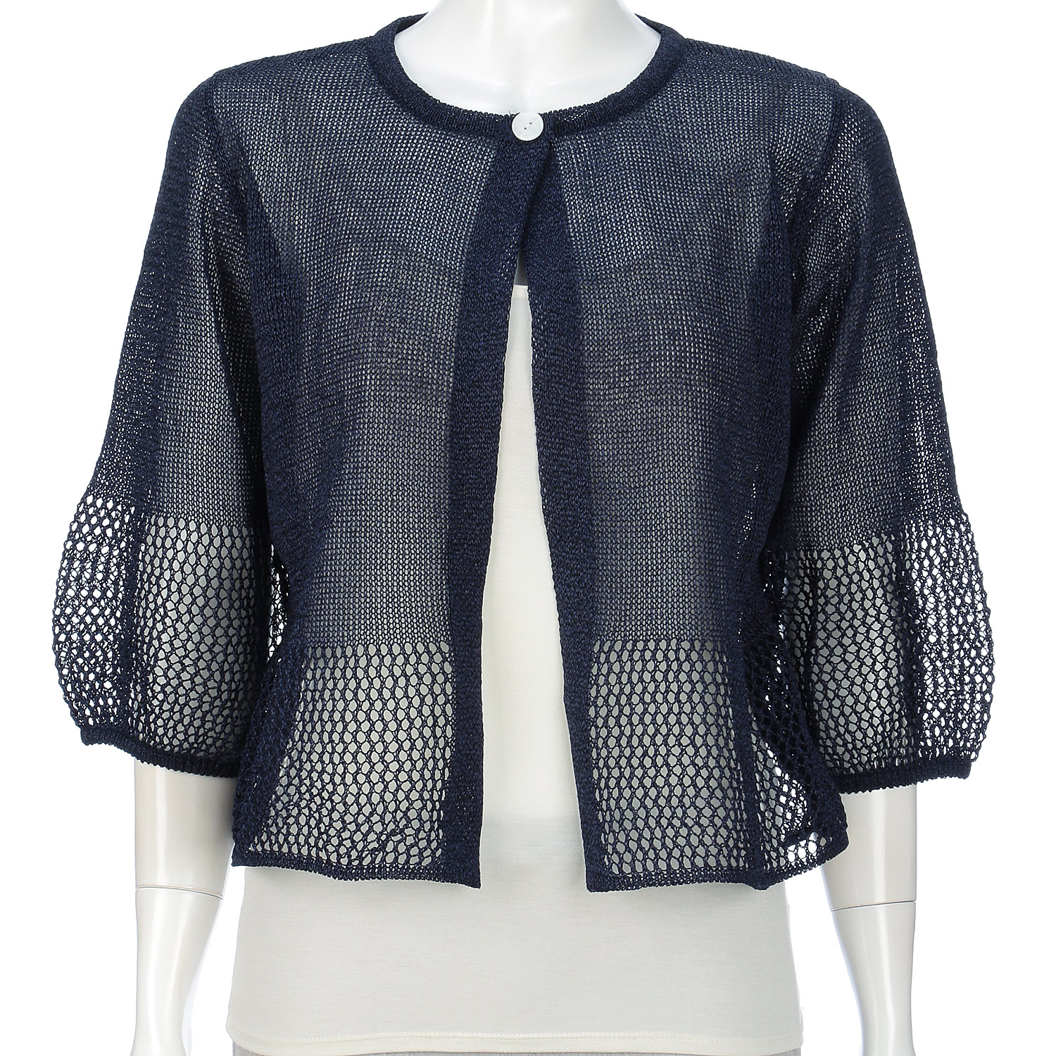 抄繊糸透かし編み1釦カーディガン - 画像19