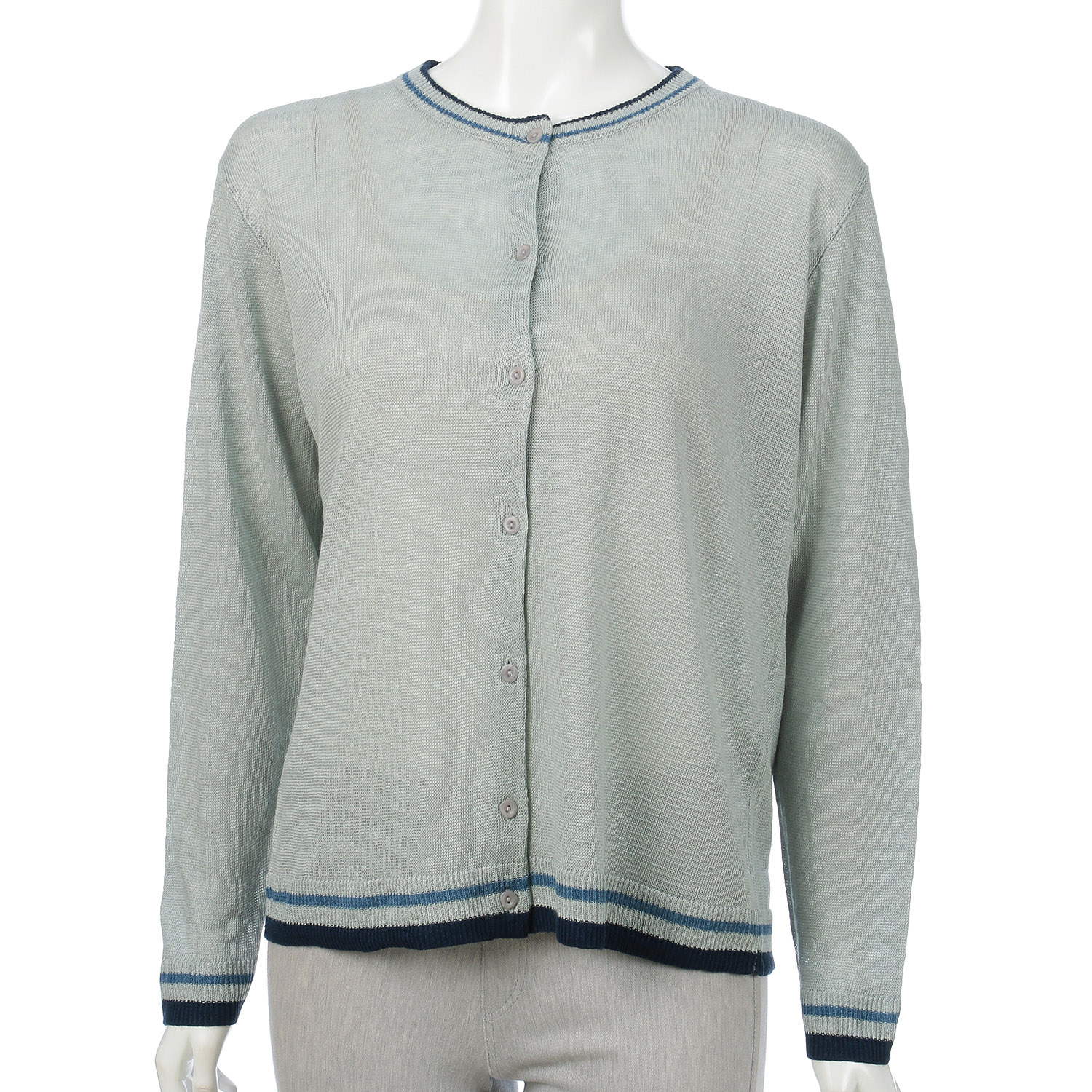 麻100％3配色カーディガン - 画像2