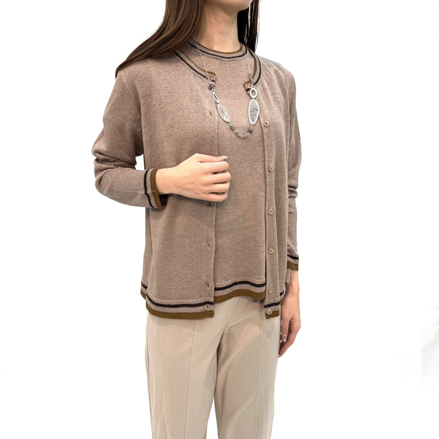 麻100％3配色カーディガン - 画像12