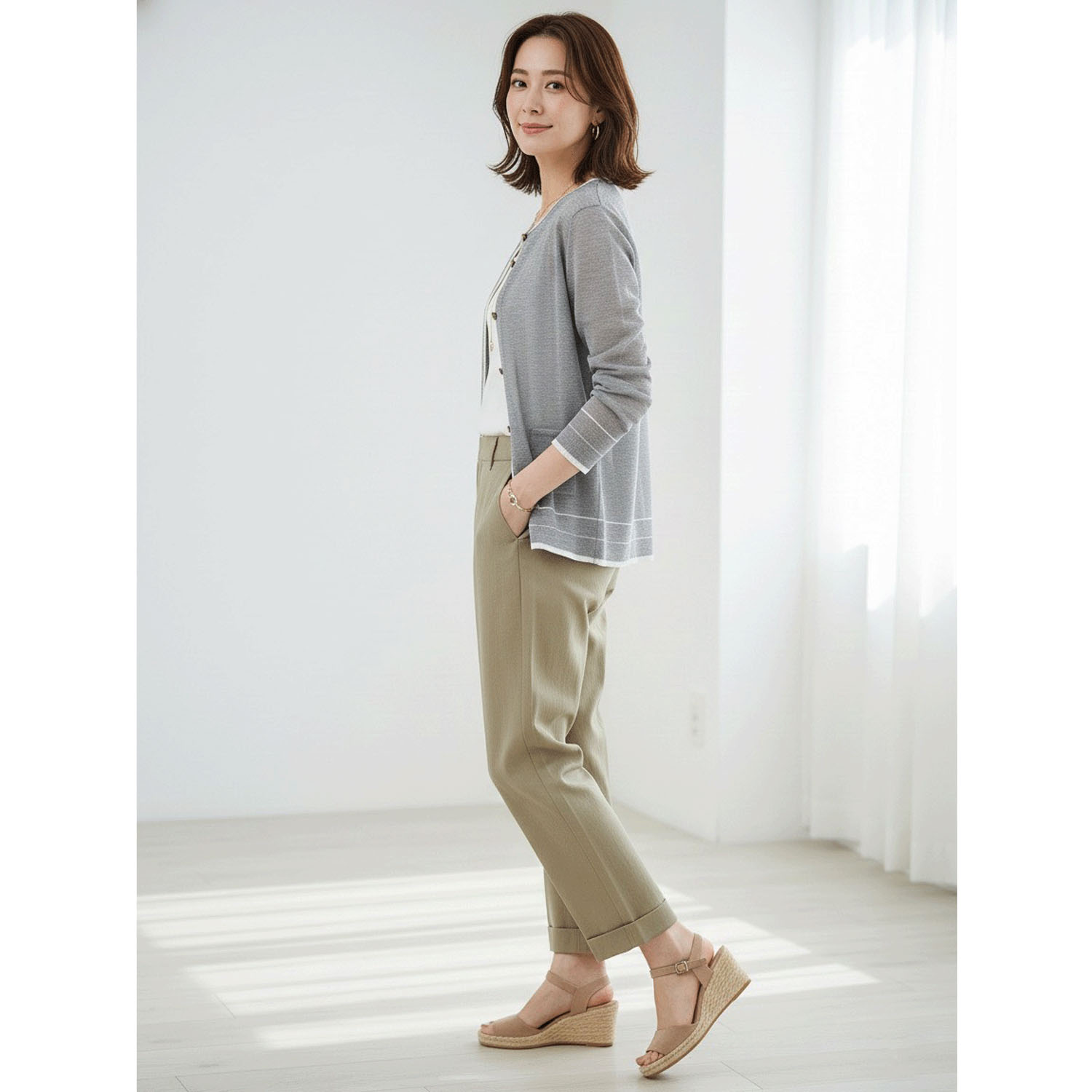 LEVITA配色クルーネックカーディガン - 画像2