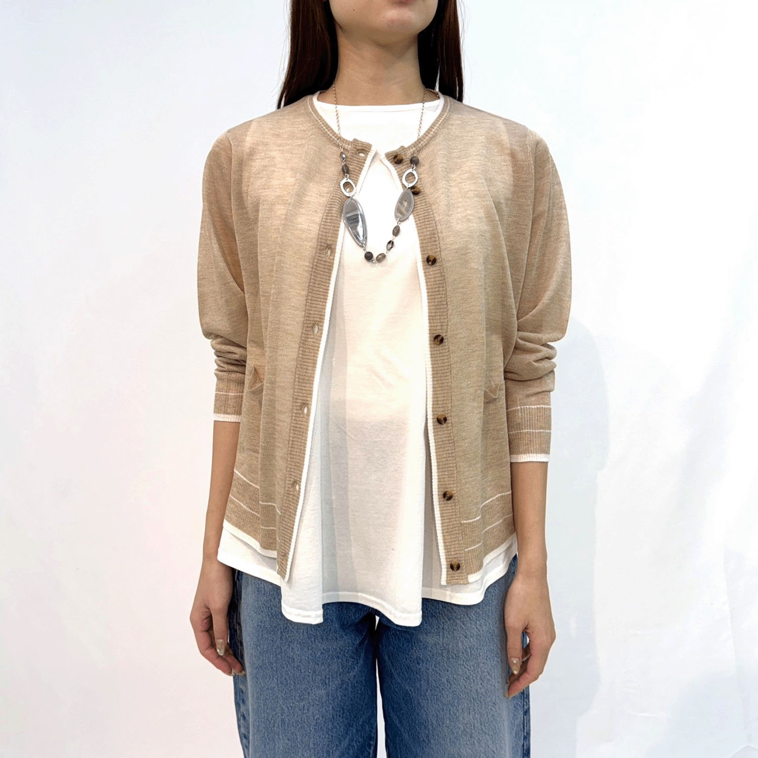 LEVITA配色クルーネックカーディガン - 画像8