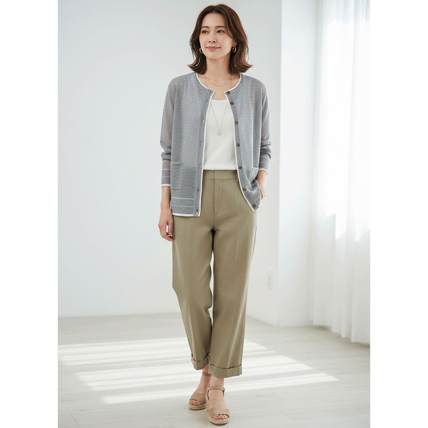 LEVITA配色クルーネックカーディガン