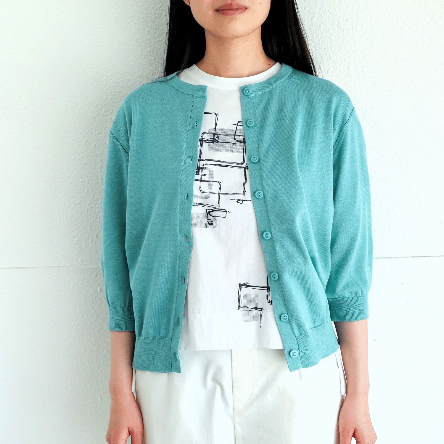 スビンコットン丸首六分袖カーディガン - 画像14