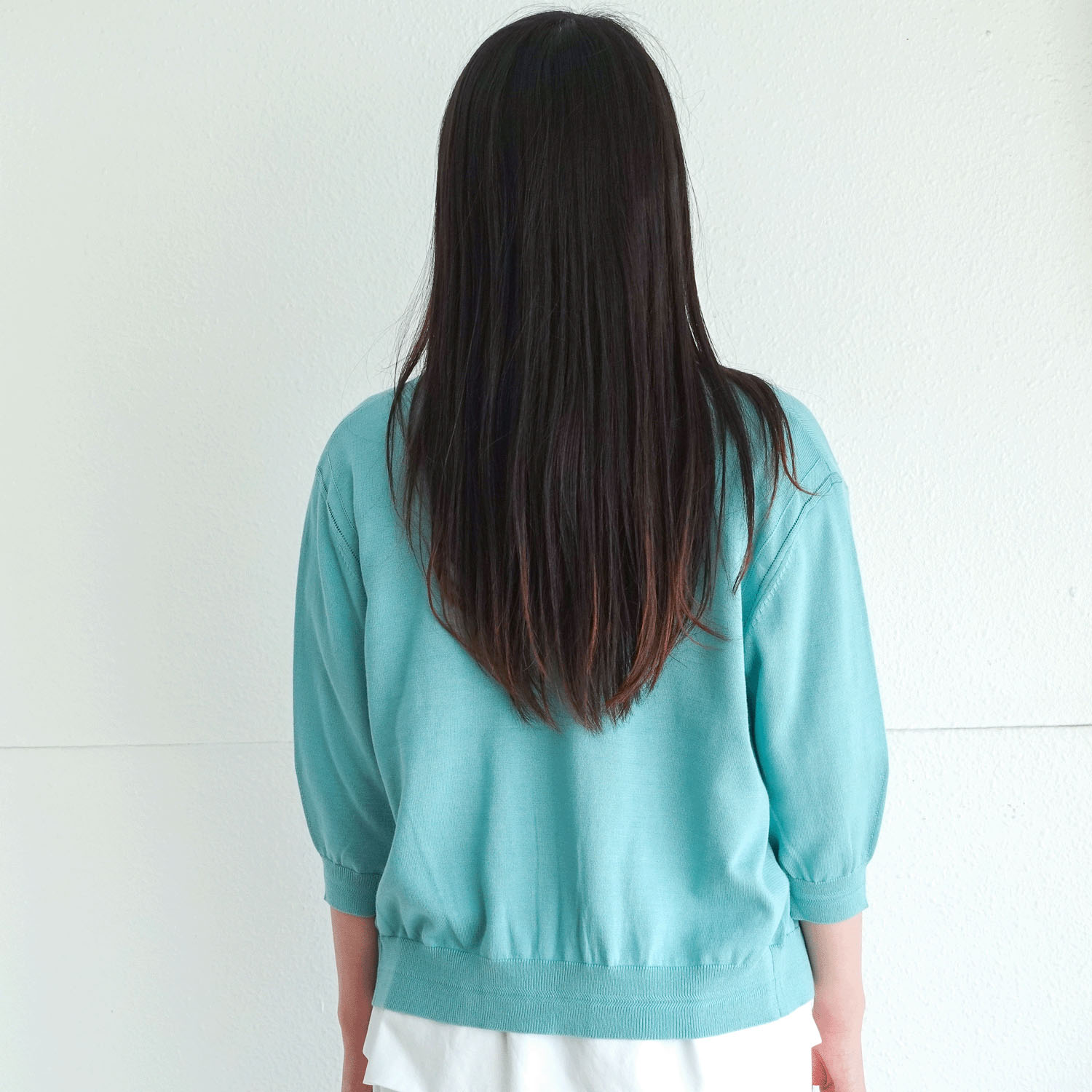 スビンコットン丸首六分袖カーディガン - 画像3