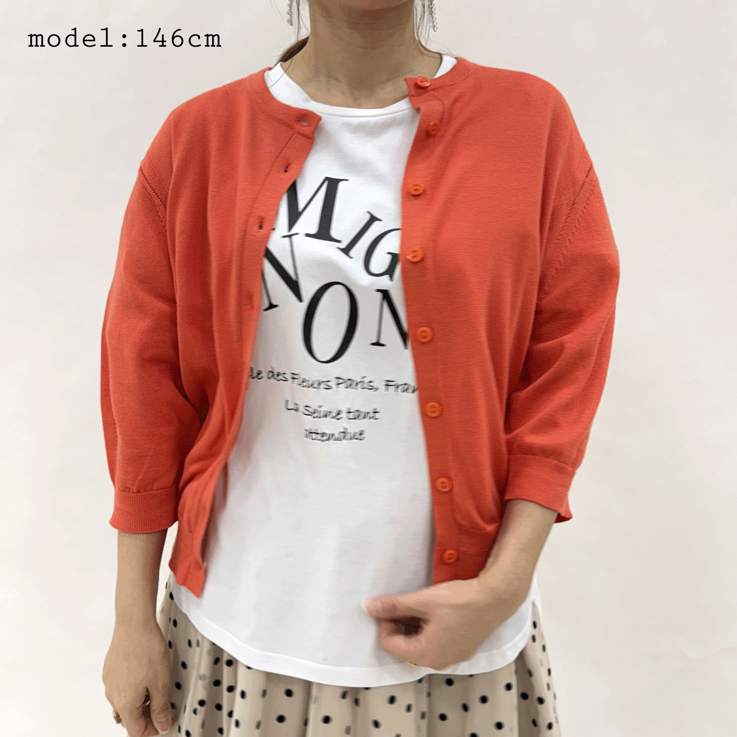 スビンコットン丸首六分袖カーディガン - 画像5