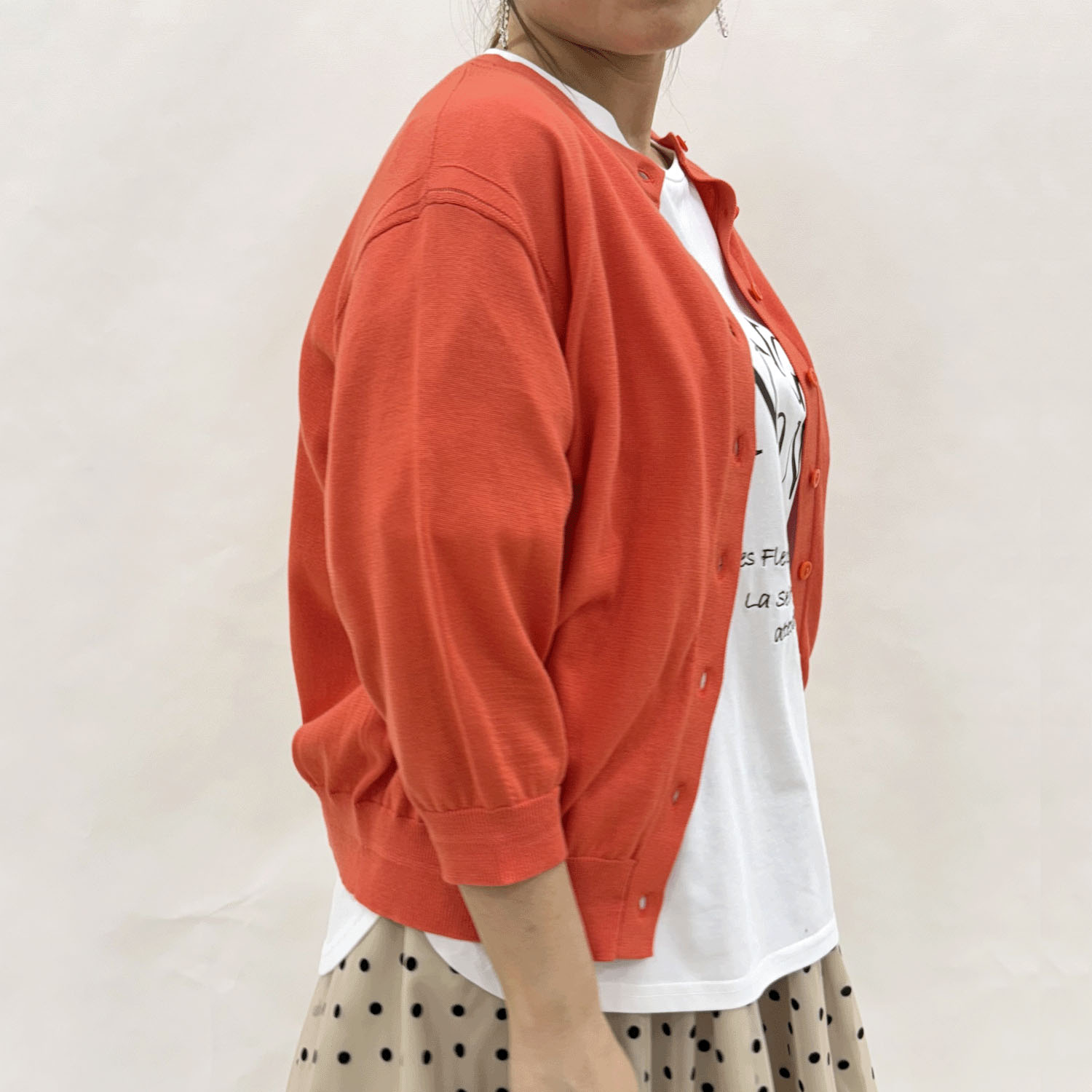 スビンコットン丸首六分袖カーディガン - 画像6