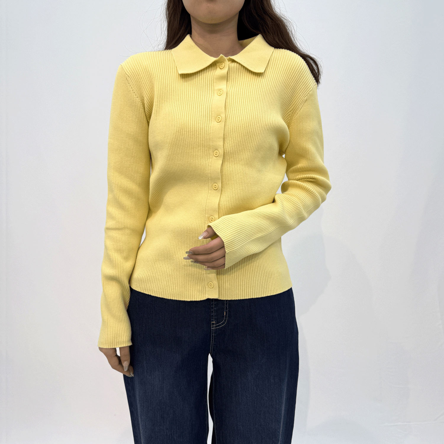 【Insta Live】スビンコットンポロ衿リブ編みカーディガン - 画像6