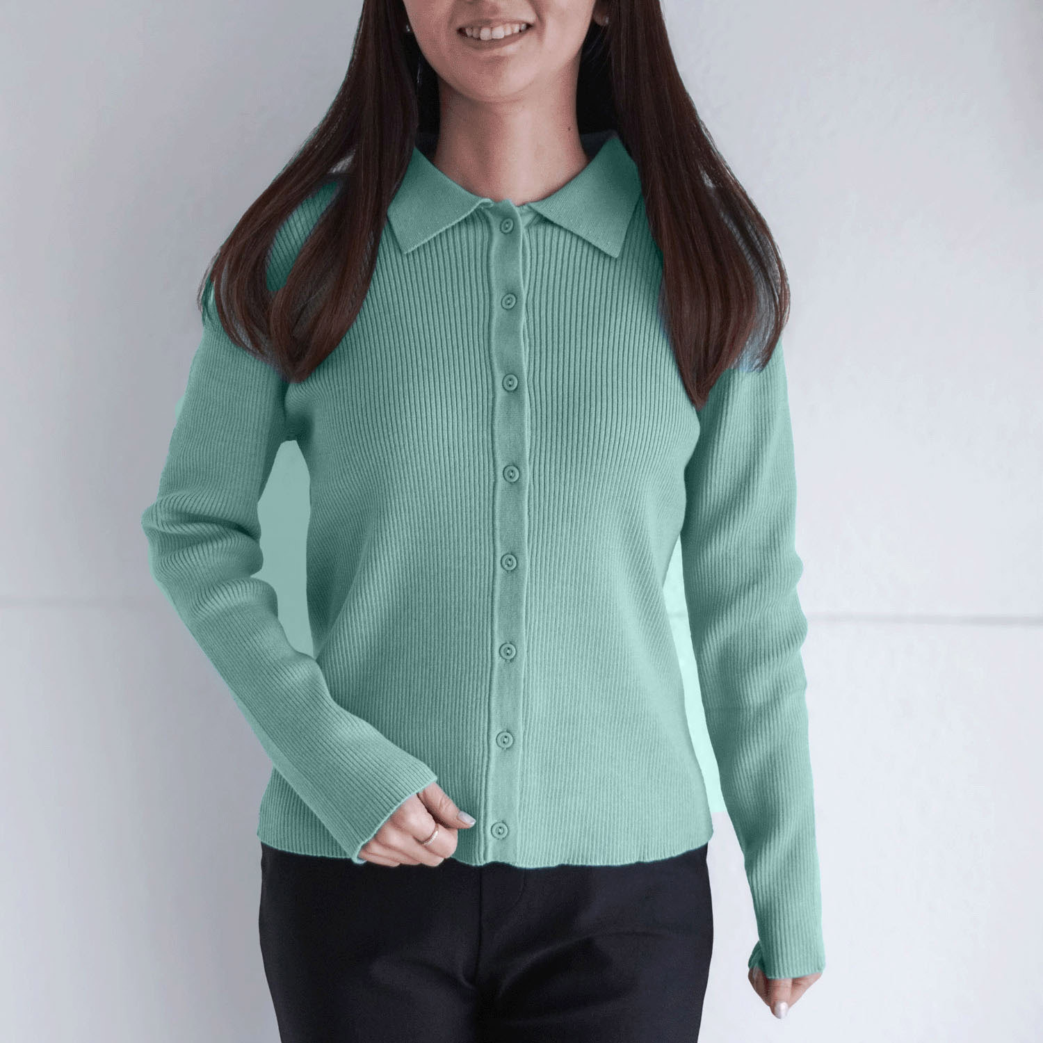 【Insta Live】スビンコットンポロ衿リブ編みカーディガン