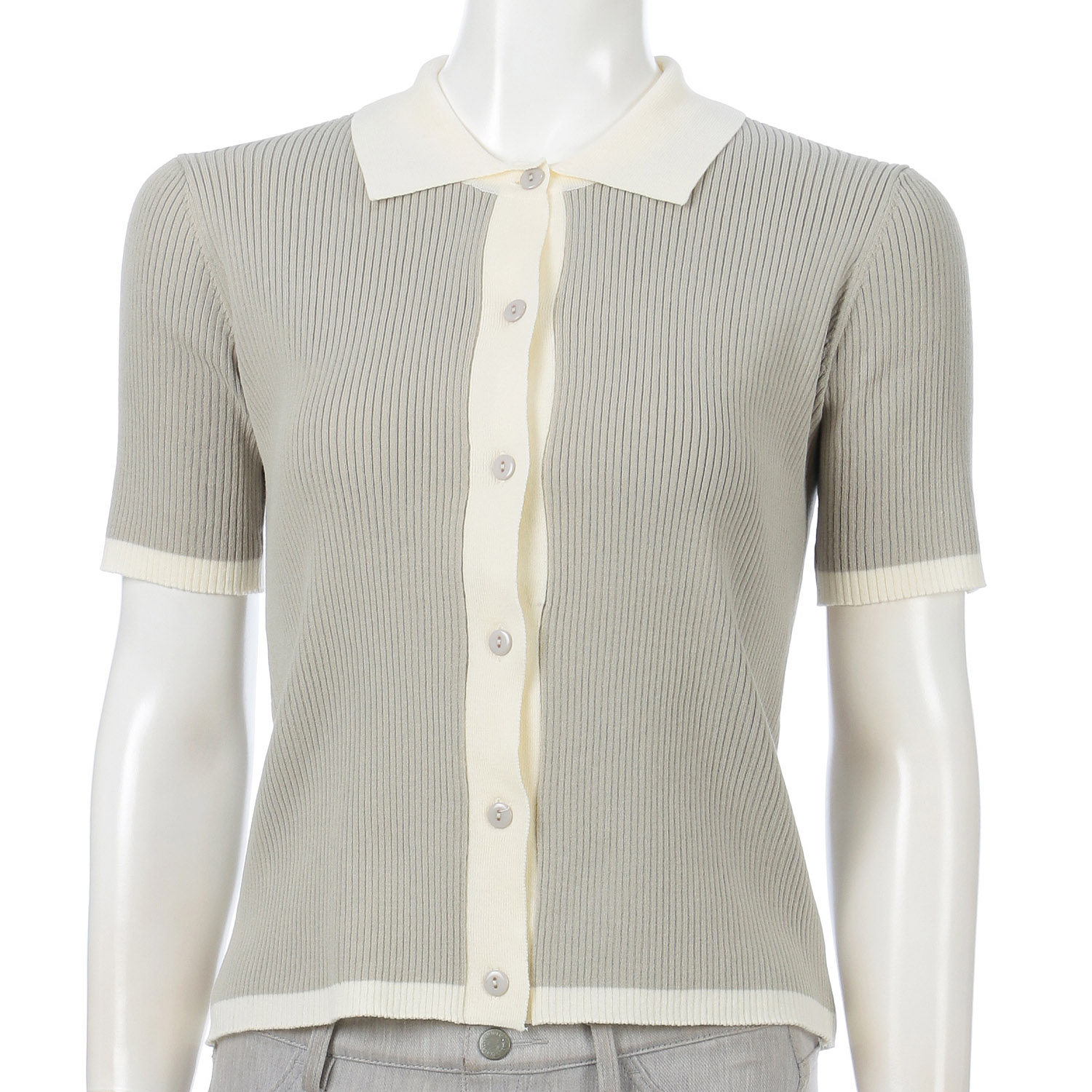 配色衿付きカーディガン - 画像2