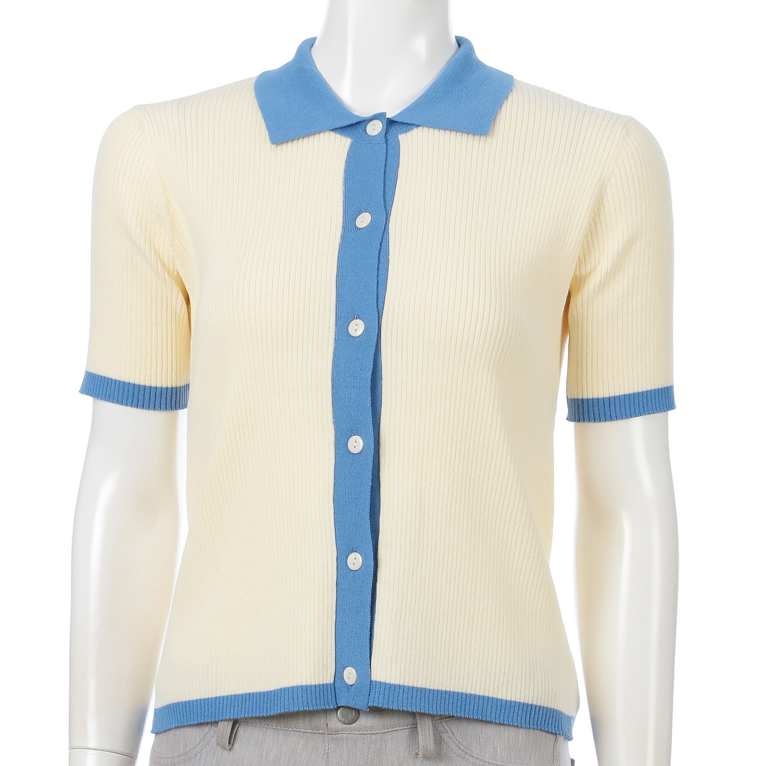 配色衿付きカーディガン - 画像6