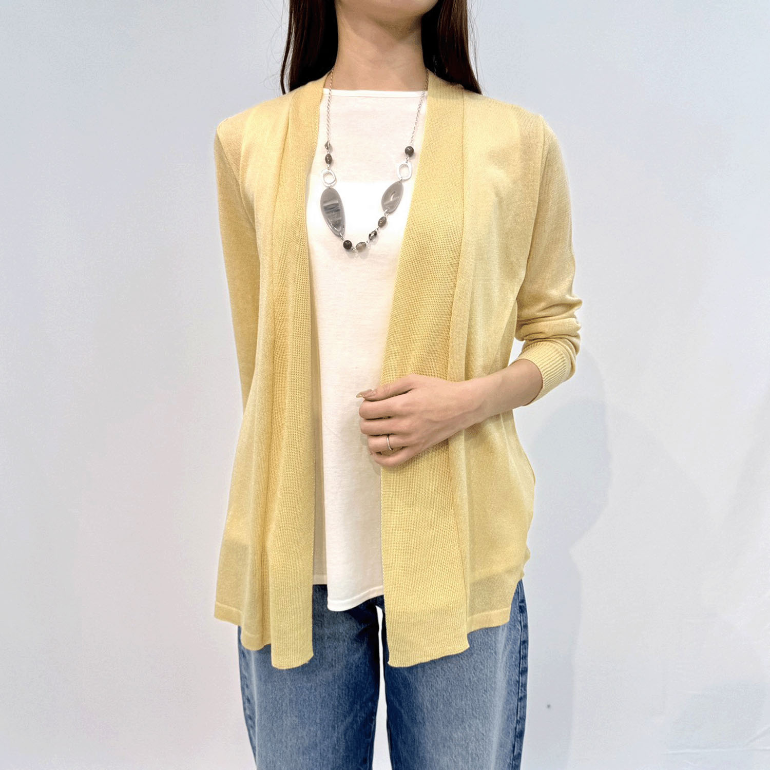 シルク混後ろギャザートッパーカーディガン - 画像1