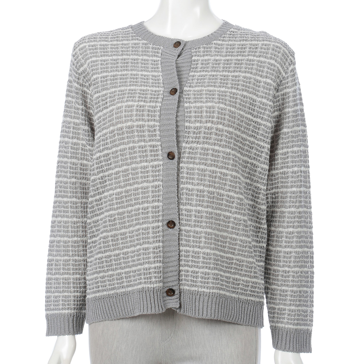 格子柄丸首カーディガン - 画像2