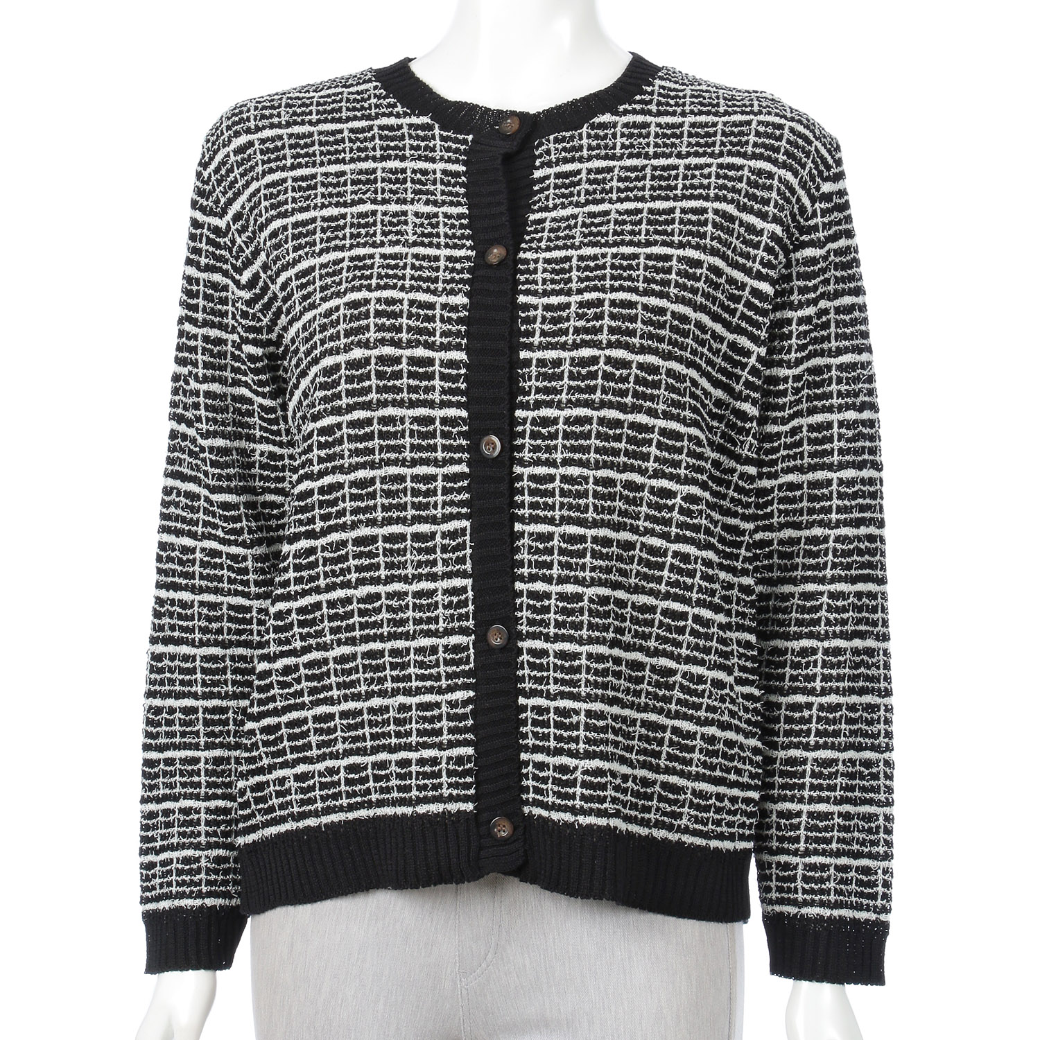 格子柄丸首カーディガン - 画像3