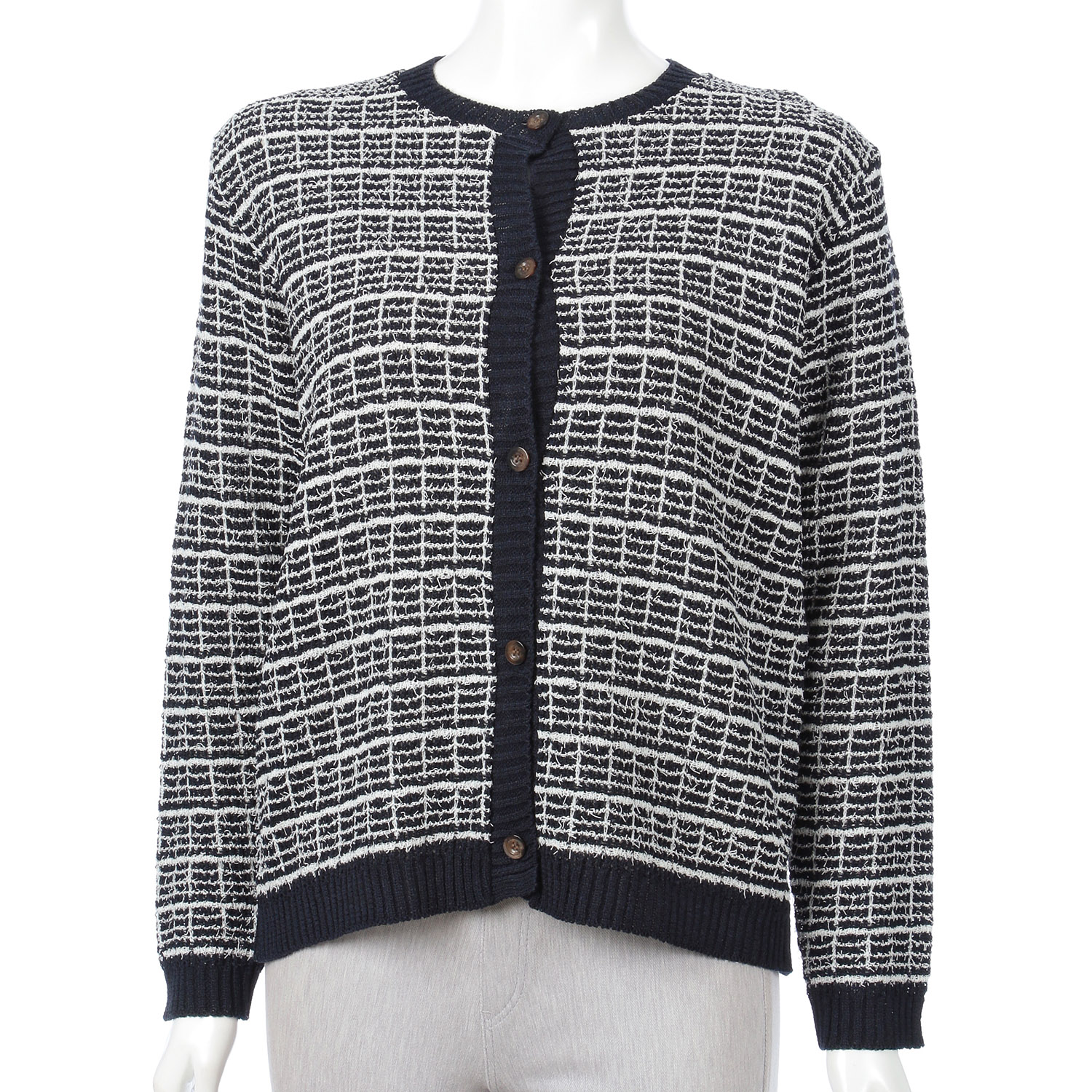 格子柄丸首カーディガン - 画像9