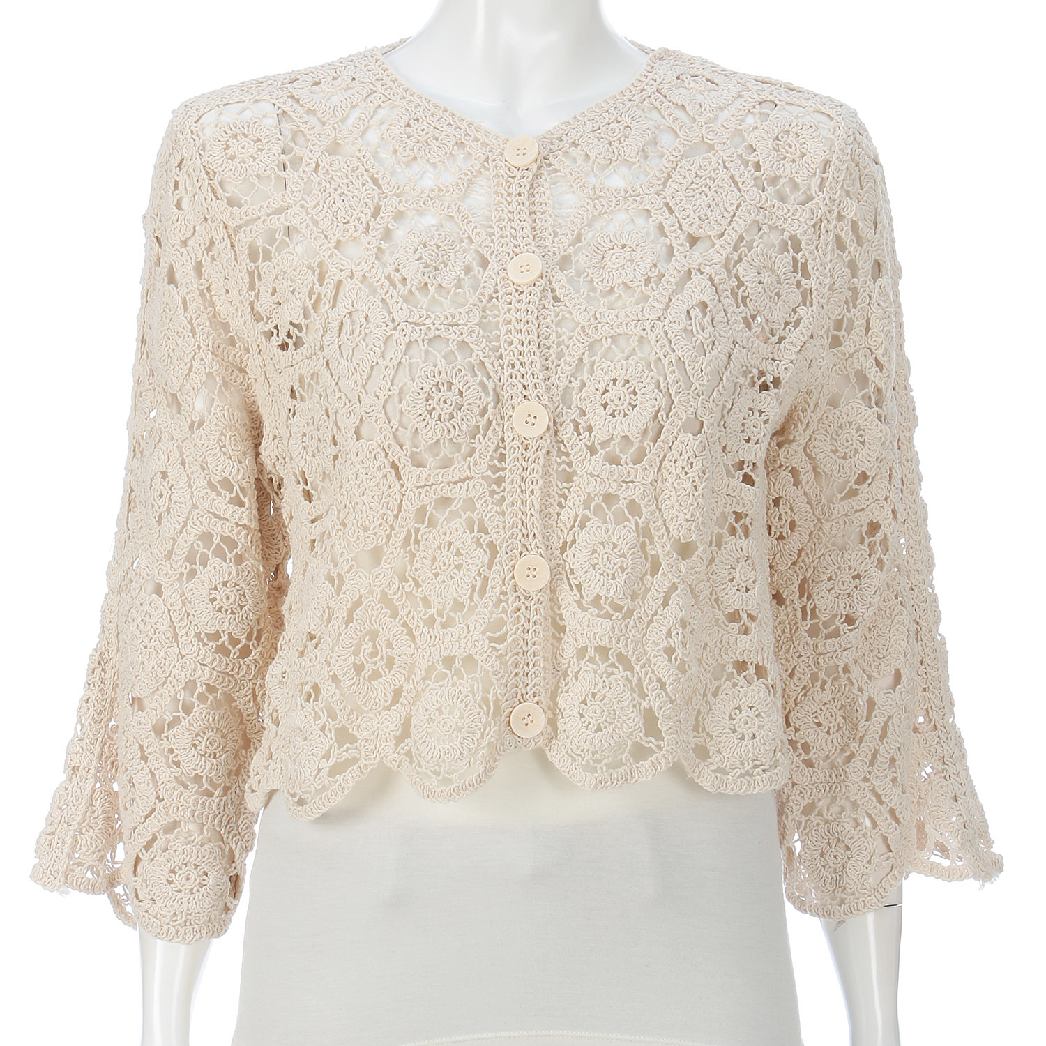 かぎ針丸首カーディガン - 画像3