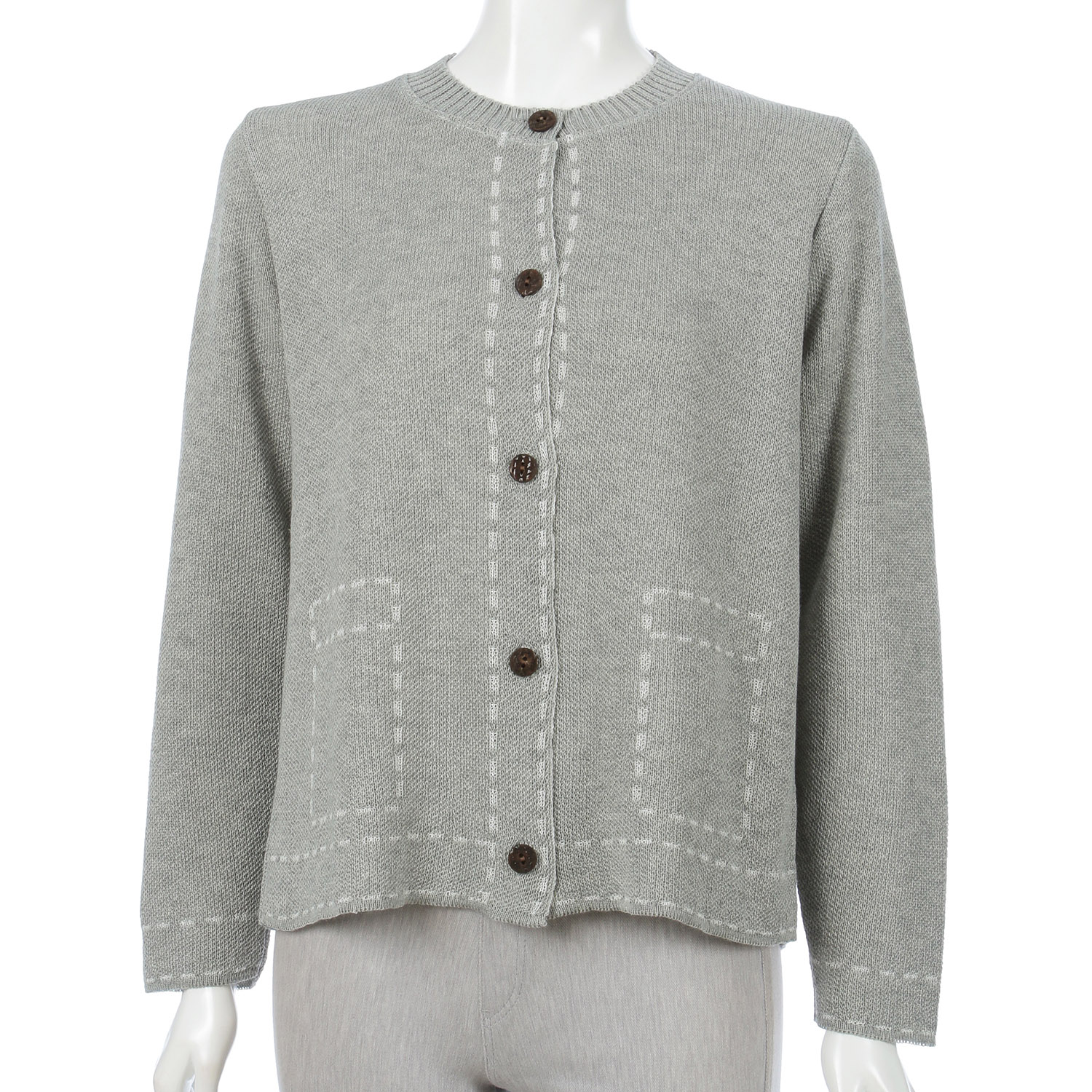 ジャガードステッチポケット柄丸首カーディガン - 画像2