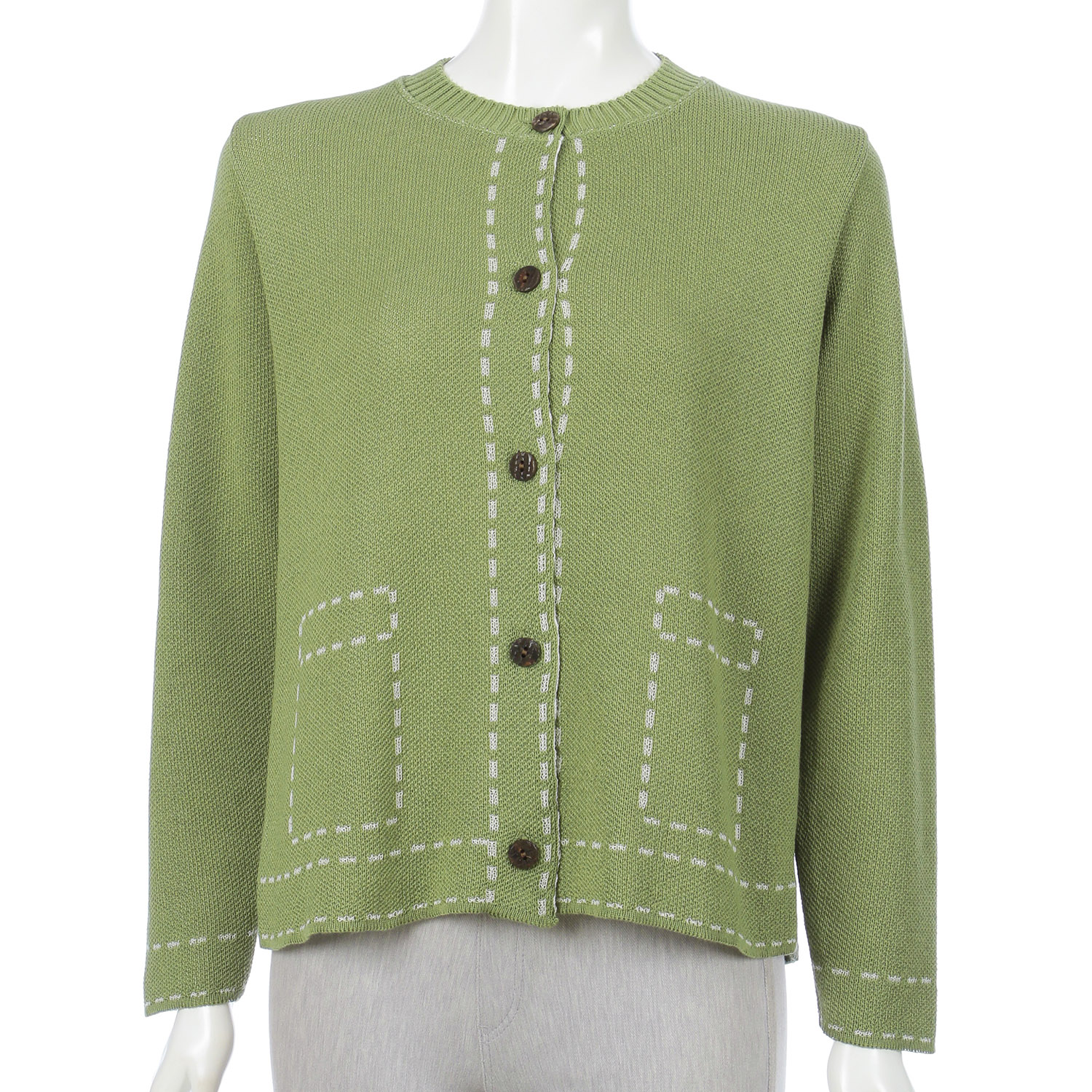 ジャガードステッチポケット柄丸首カーディガン - 画像7