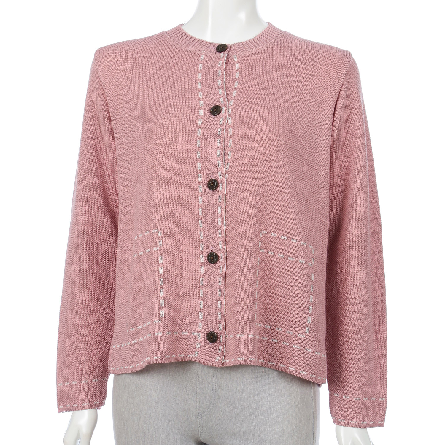 ジャガードステッチポケット柄丸首カーディガン